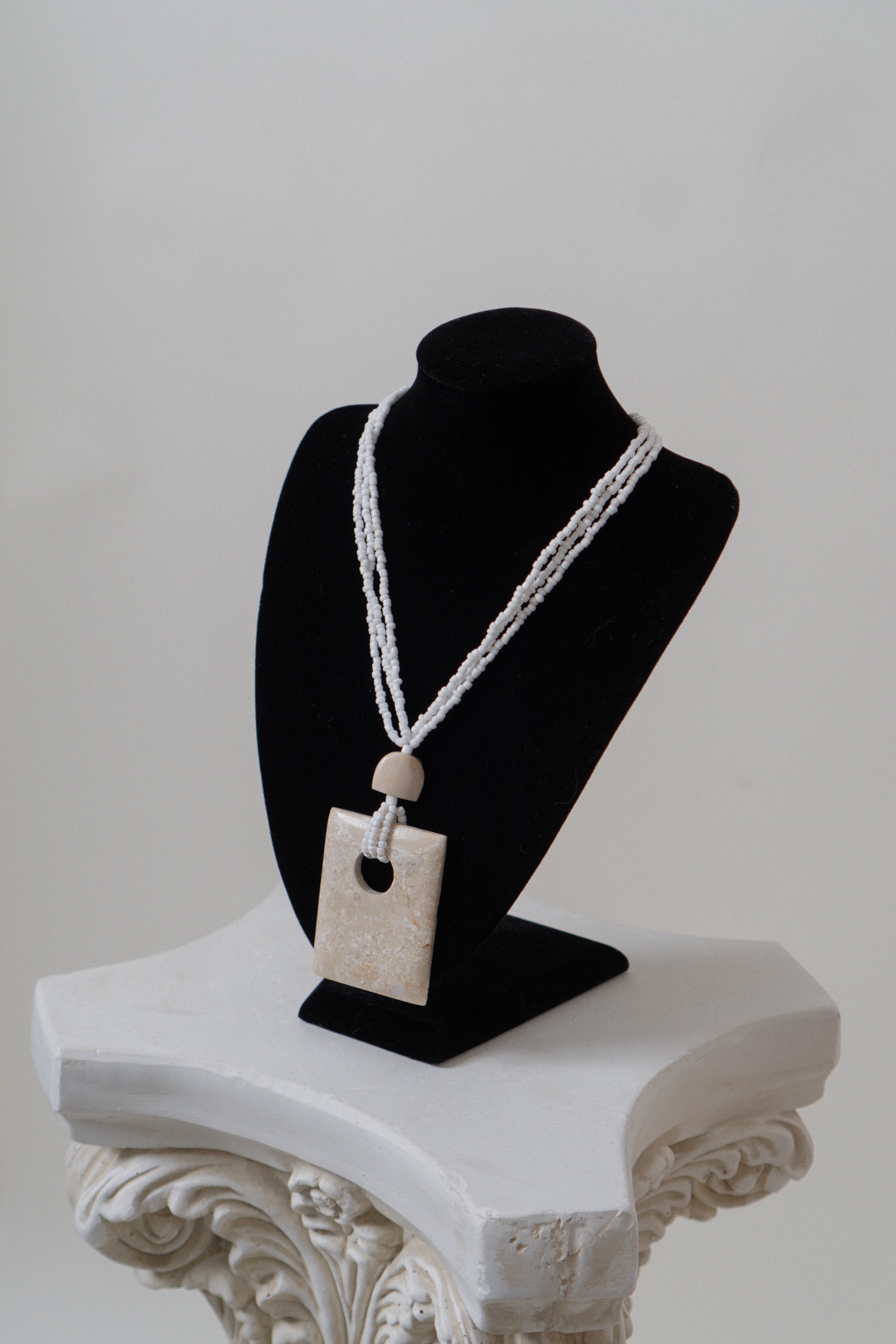 Vintage Cream Square Stone Pendant Necklace