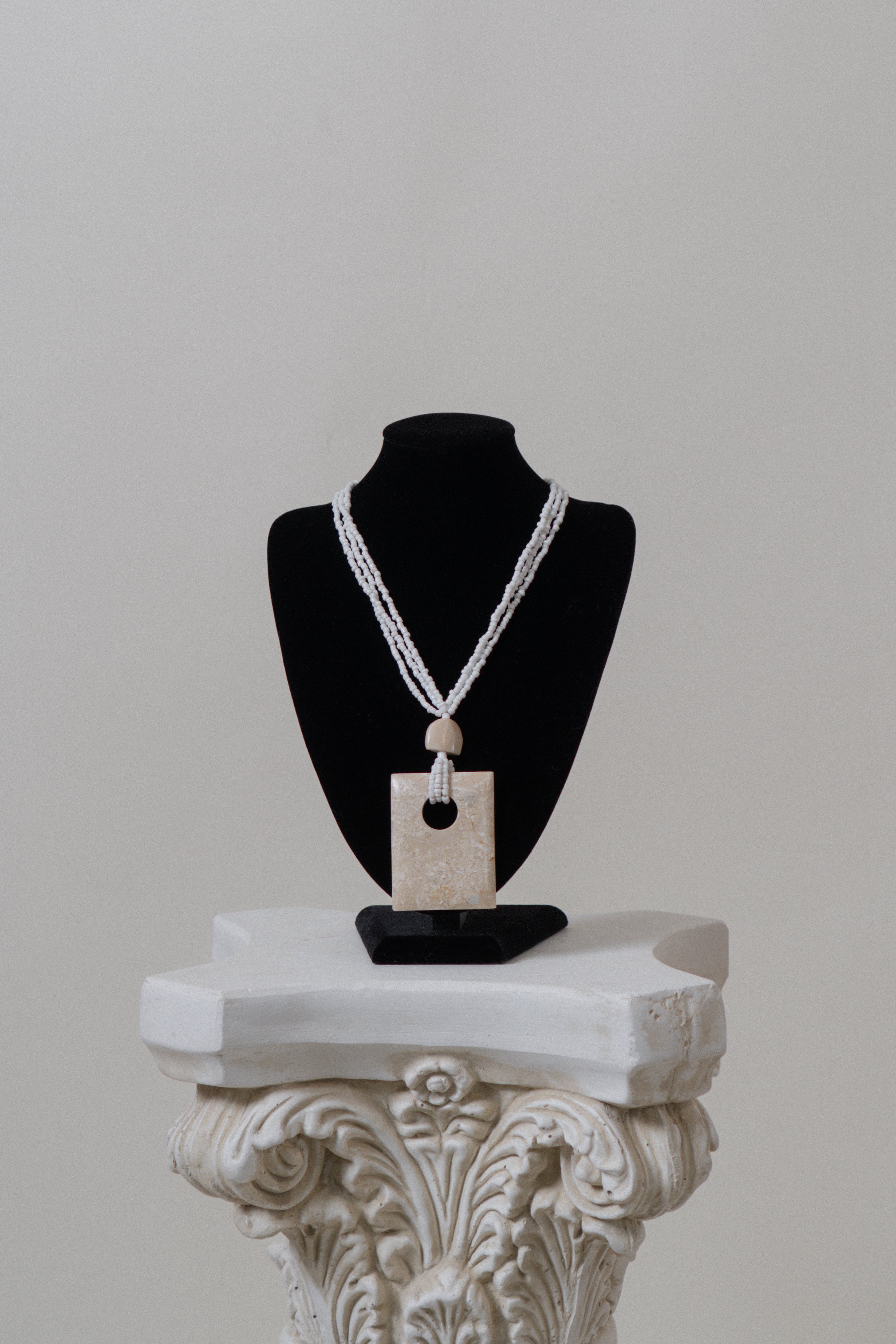 Vintage Cream Square Stone Pendant Necklace