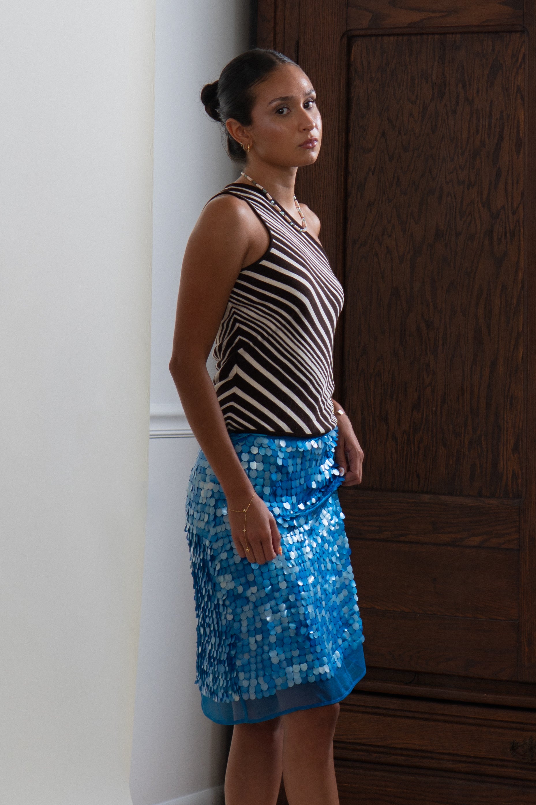 Y2K 100% Silk Blue Mermaid Skirt