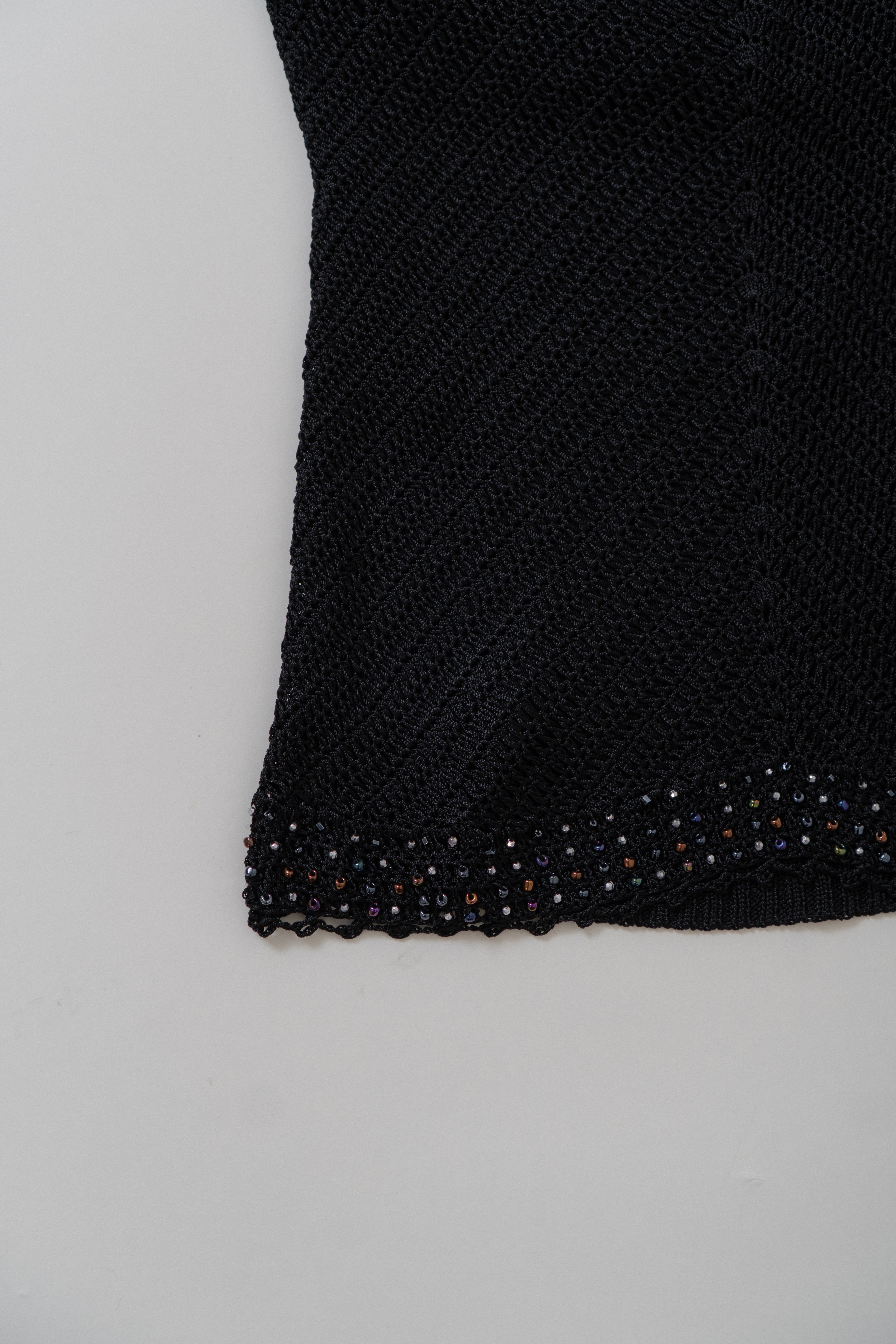Y2K Black Crochet Beaded Halter Top