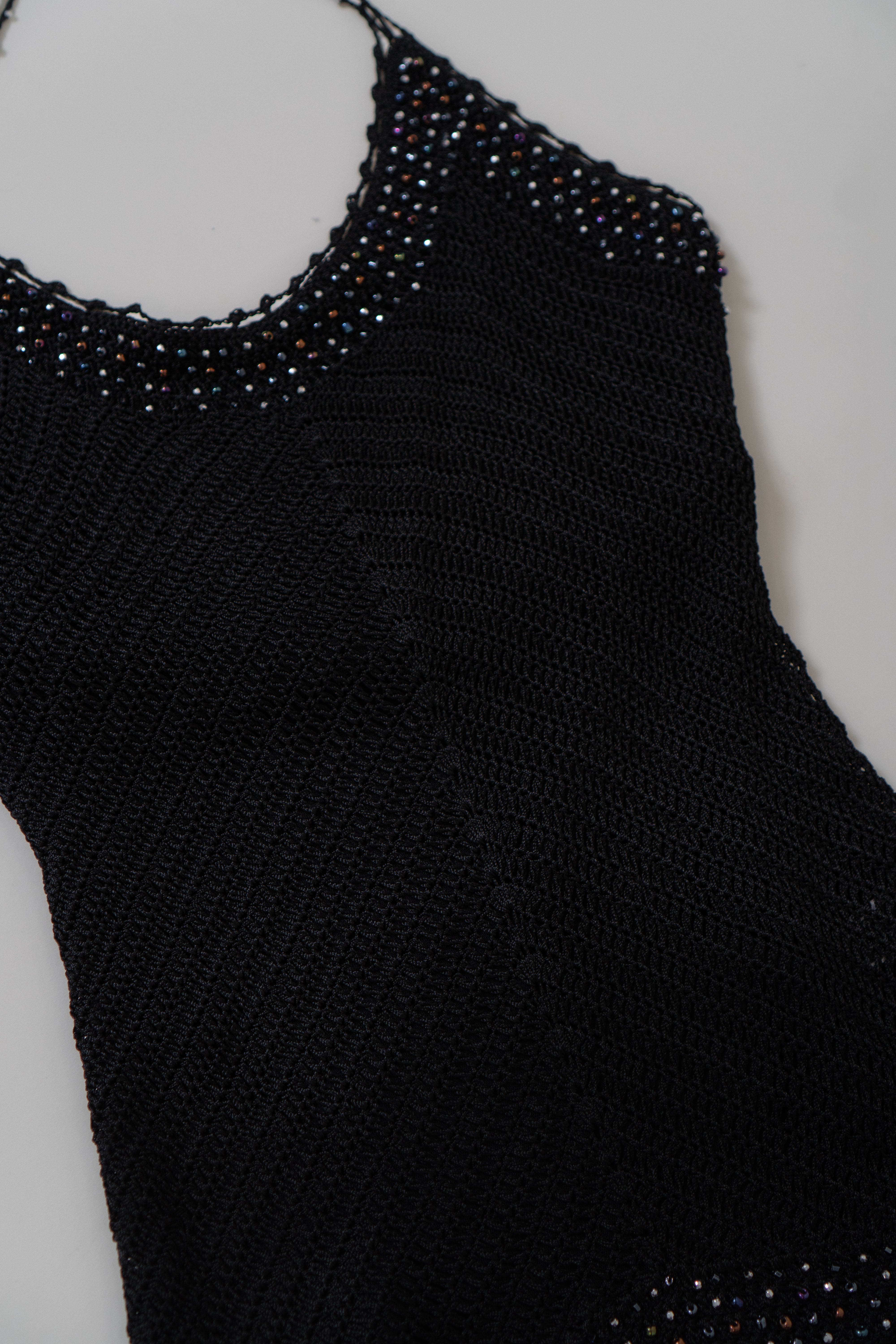 Y2K Black Crochet Beaded Halter Top