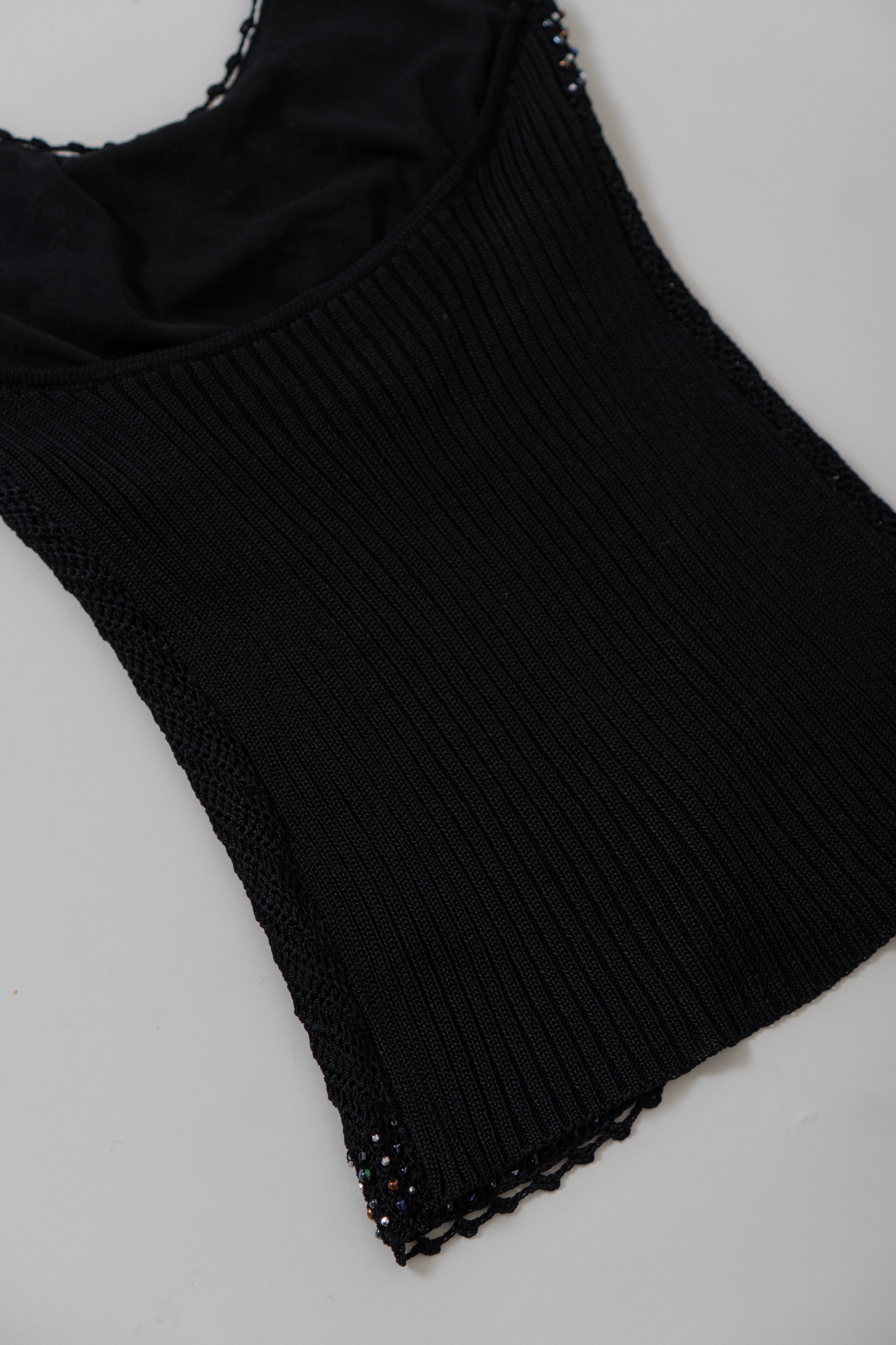 Y2K Black Crochet Beaded Halter Top