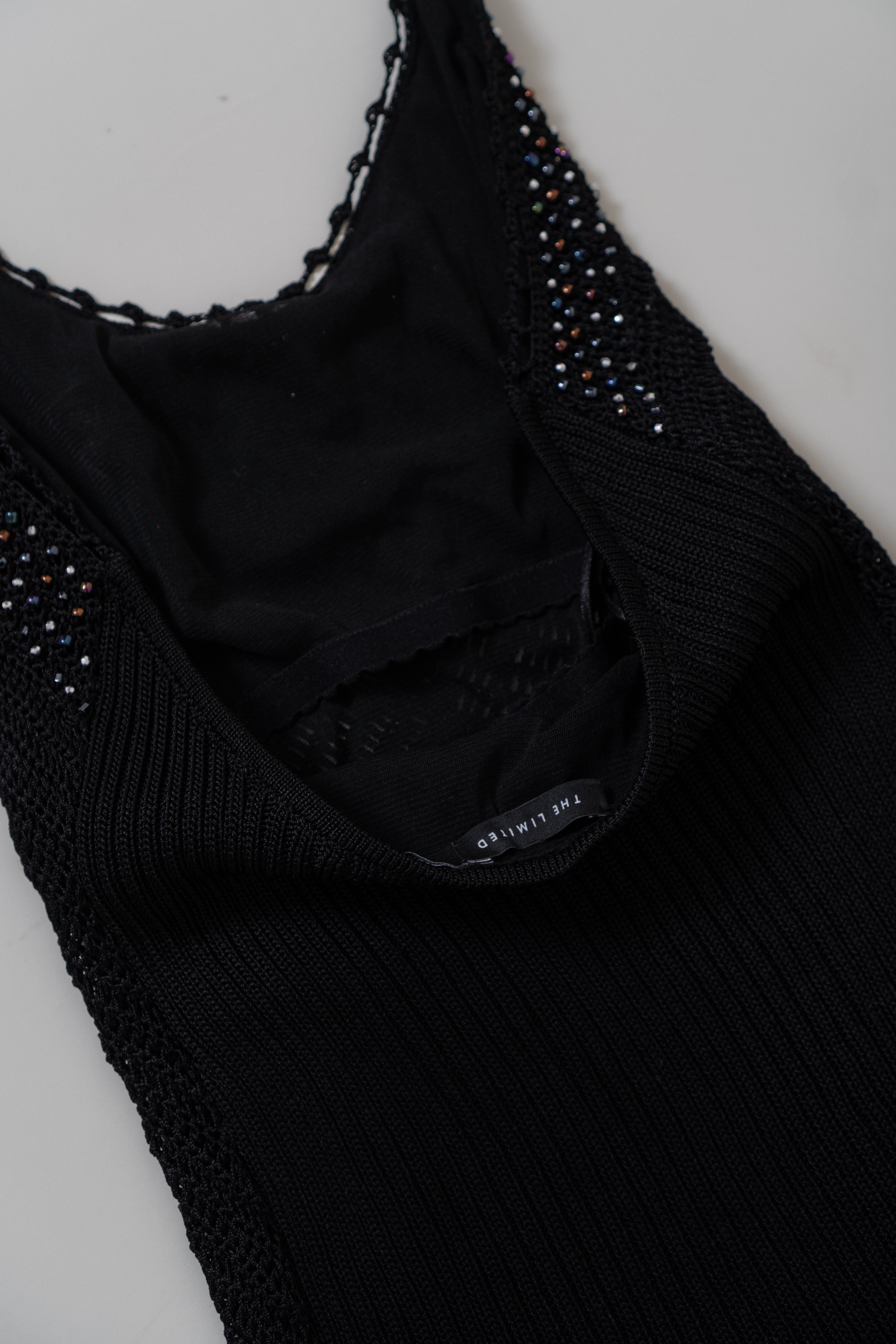 Y2K Black Crochet Beaded Halter Top
