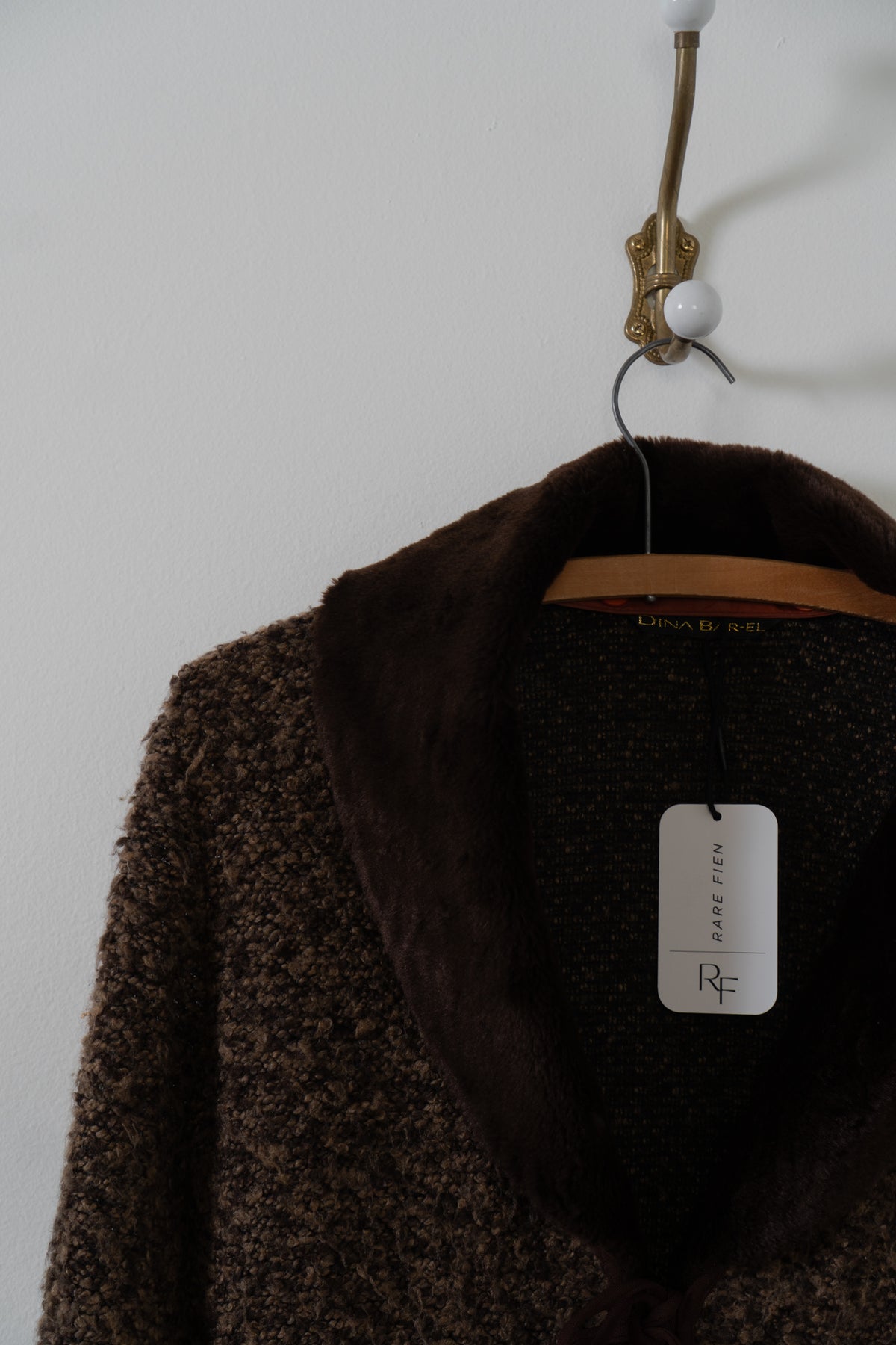 Vintage Brown Knit Fur Collar Cardigan