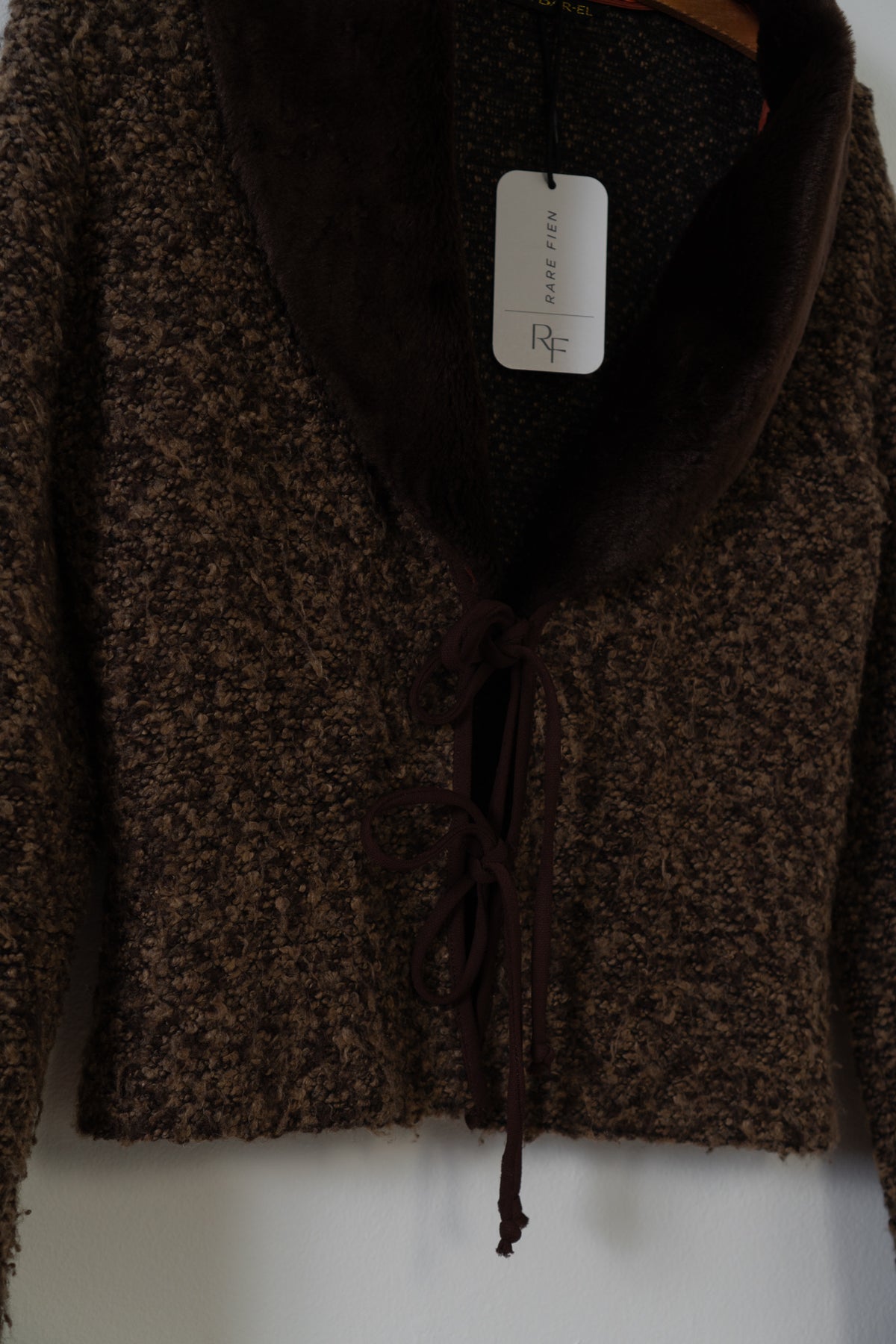 Vintage Brown Knit Fur Collar Cardigan