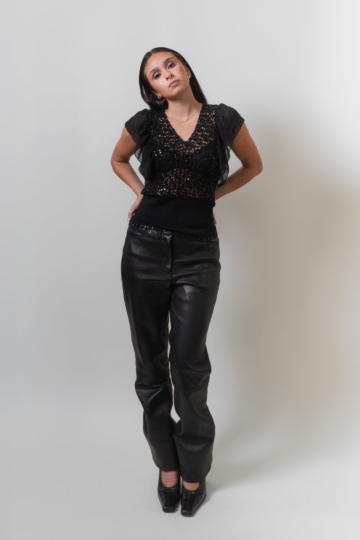 Y2K DKNY Black Leather Hot Pants