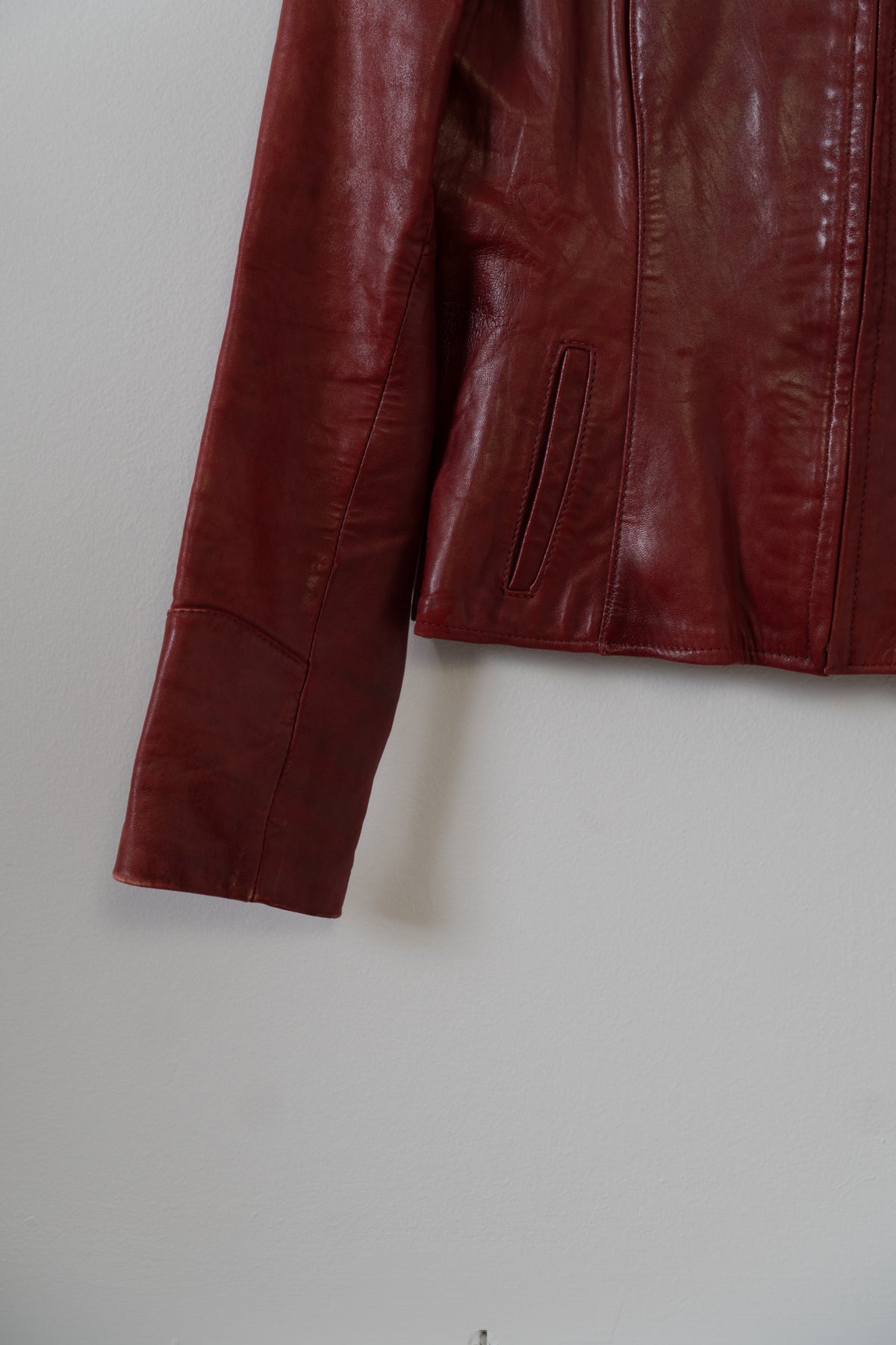 Vintage Red Leather Moto Jacket
