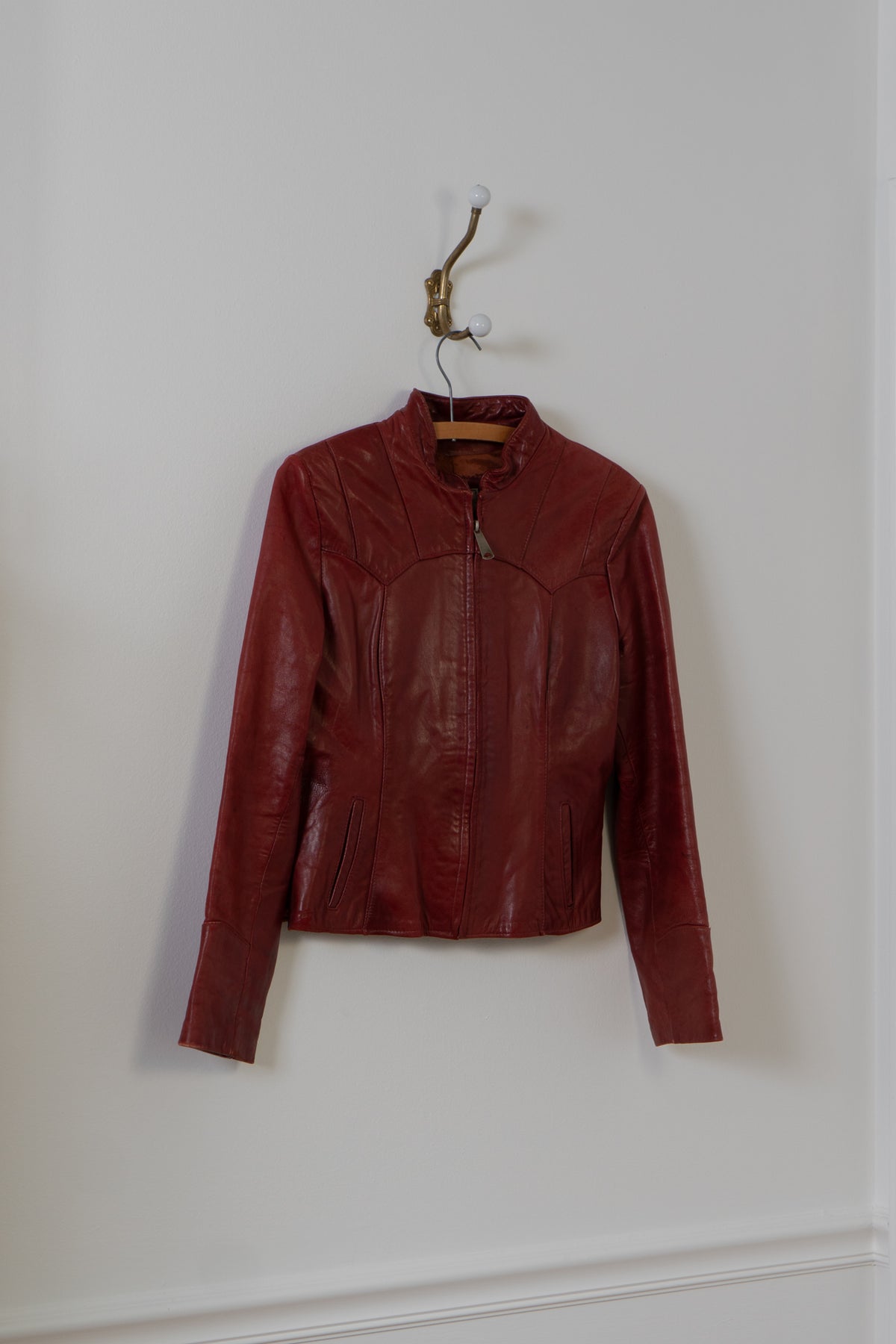 Vintage Red Leather Moto Jacket