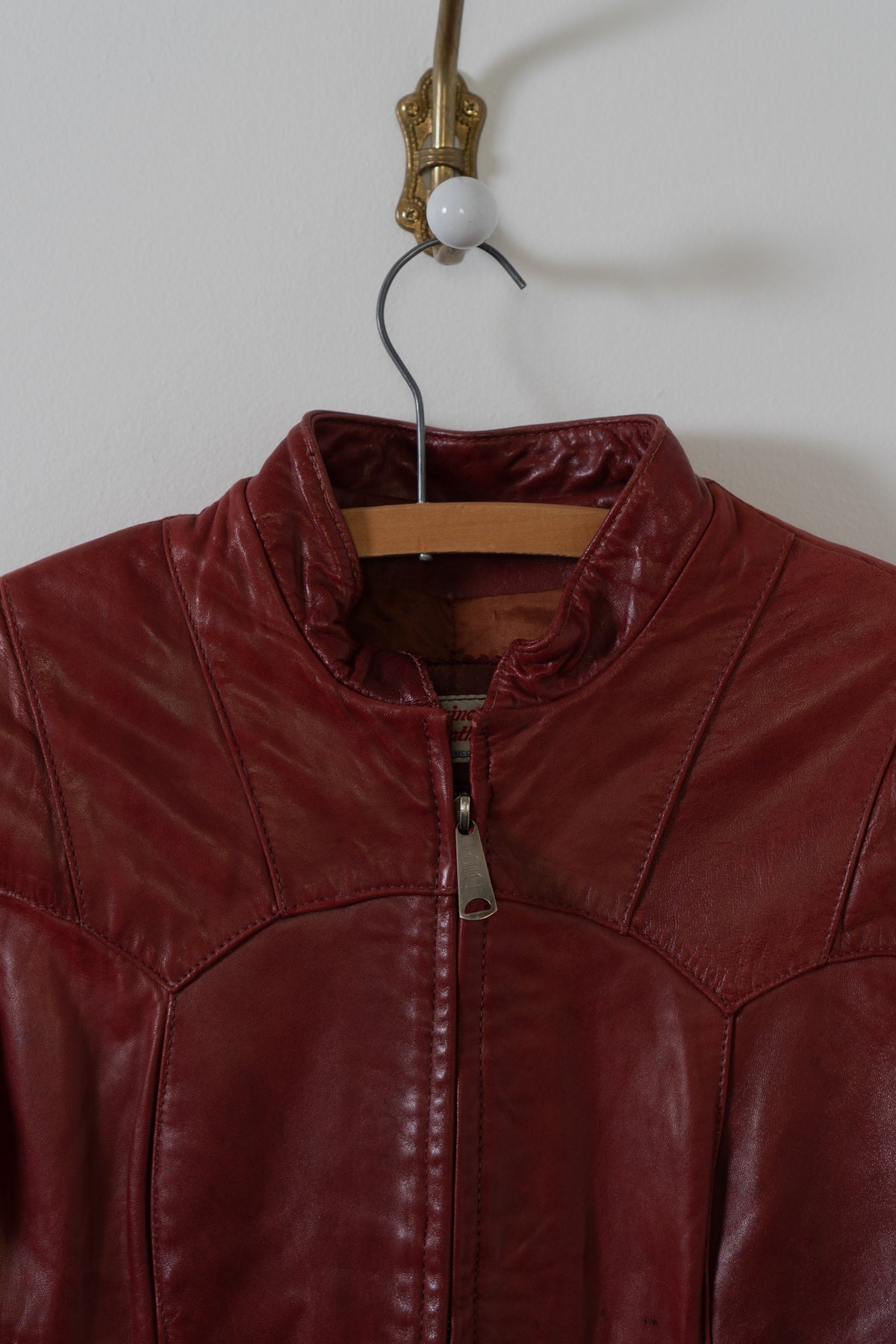 Vintage Red Leather Moto Jacket