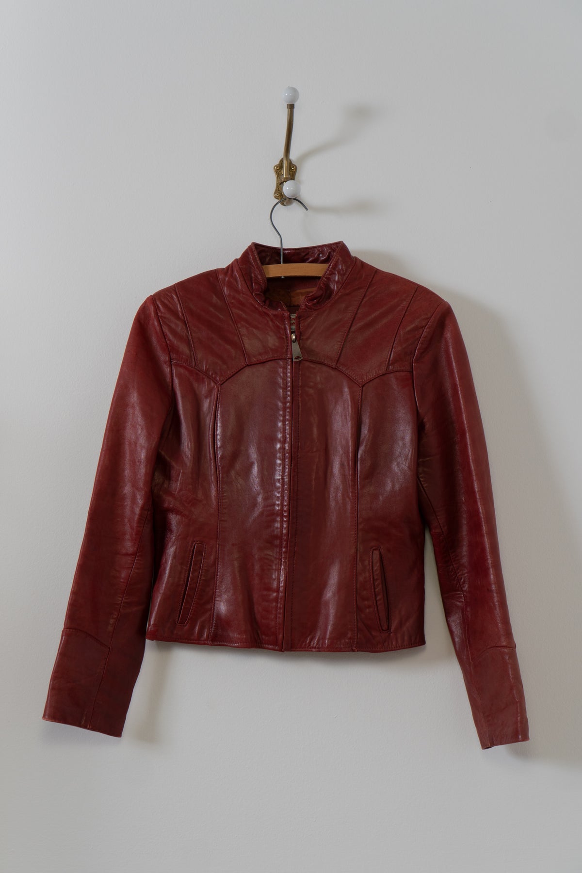 Vintage Red Leather Moto Jacket