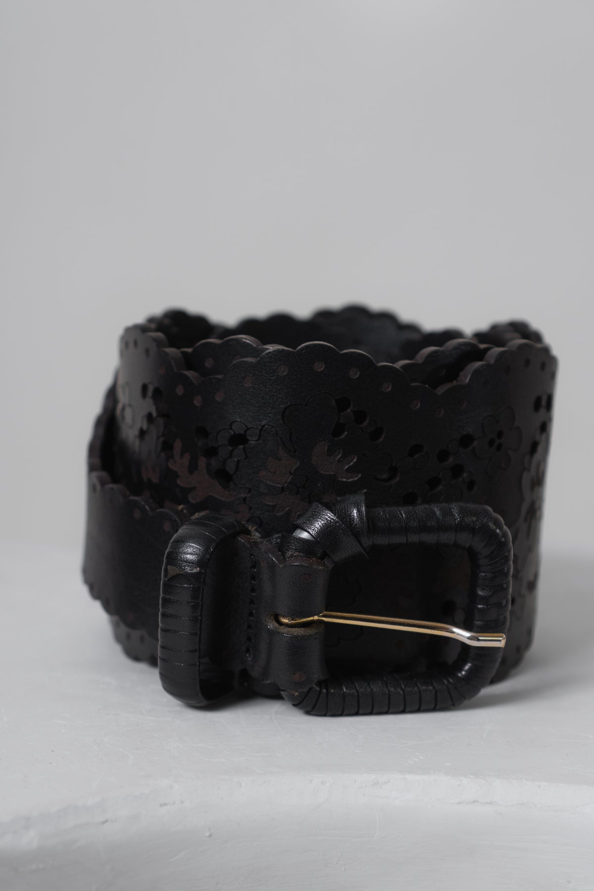 Vintage Brown Leather Medallion Cut Out Belt