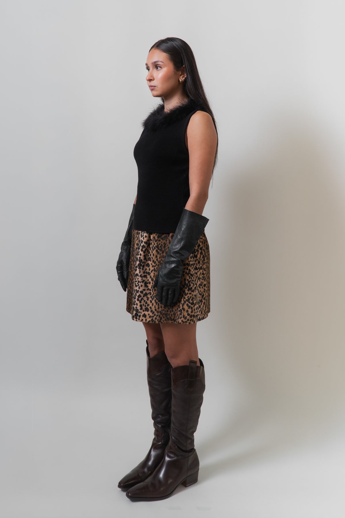 Vintage Black Feather Knit Sleeveless Top