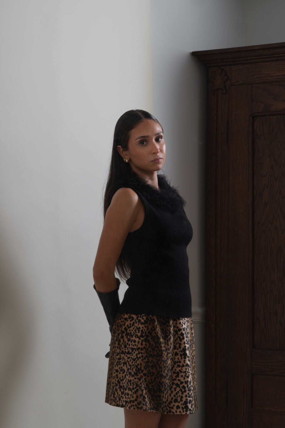 Vintage Black Feather Knit Sleeveless Top