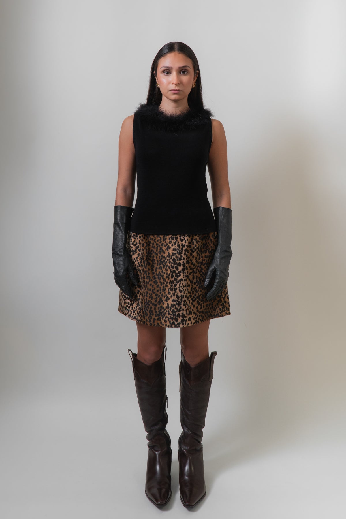 Vintage Black Feather Knit Sleeveless Top
