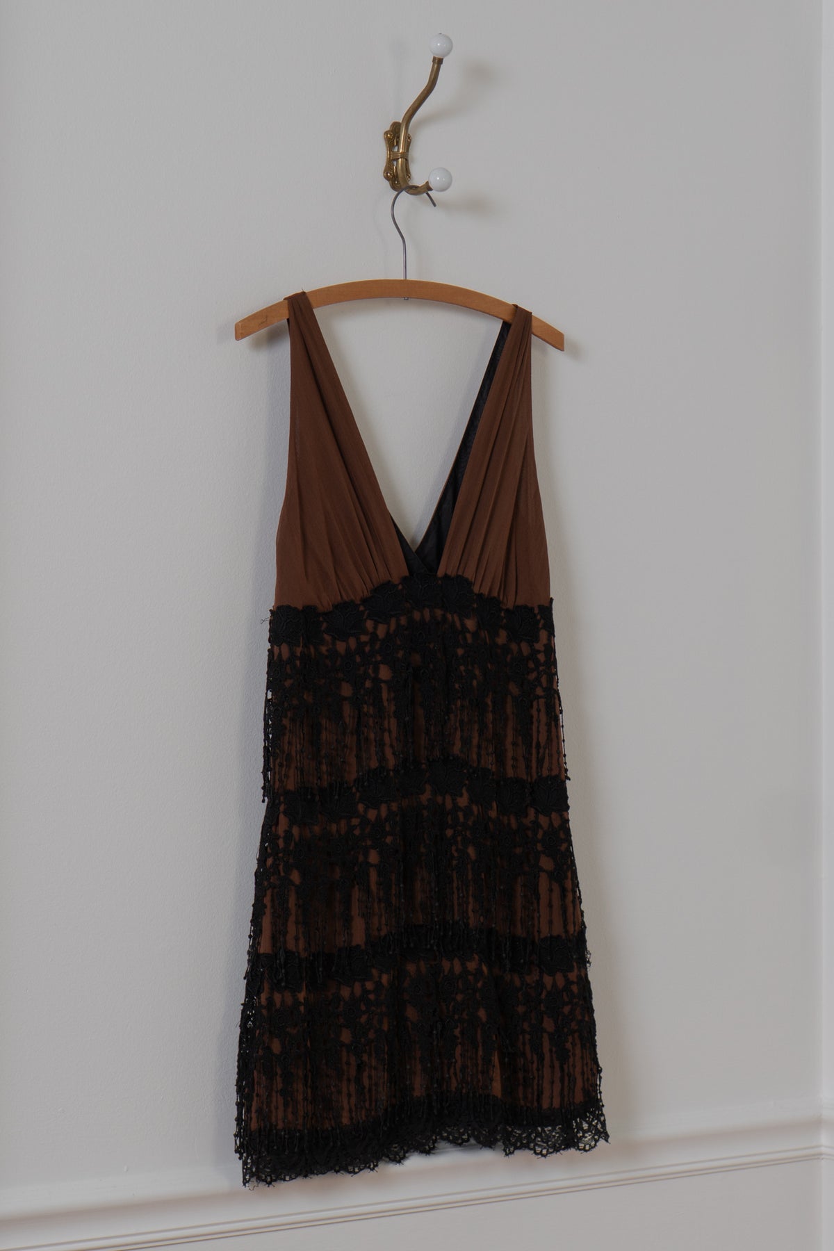 Y2K Brown Silk & Lace Dress