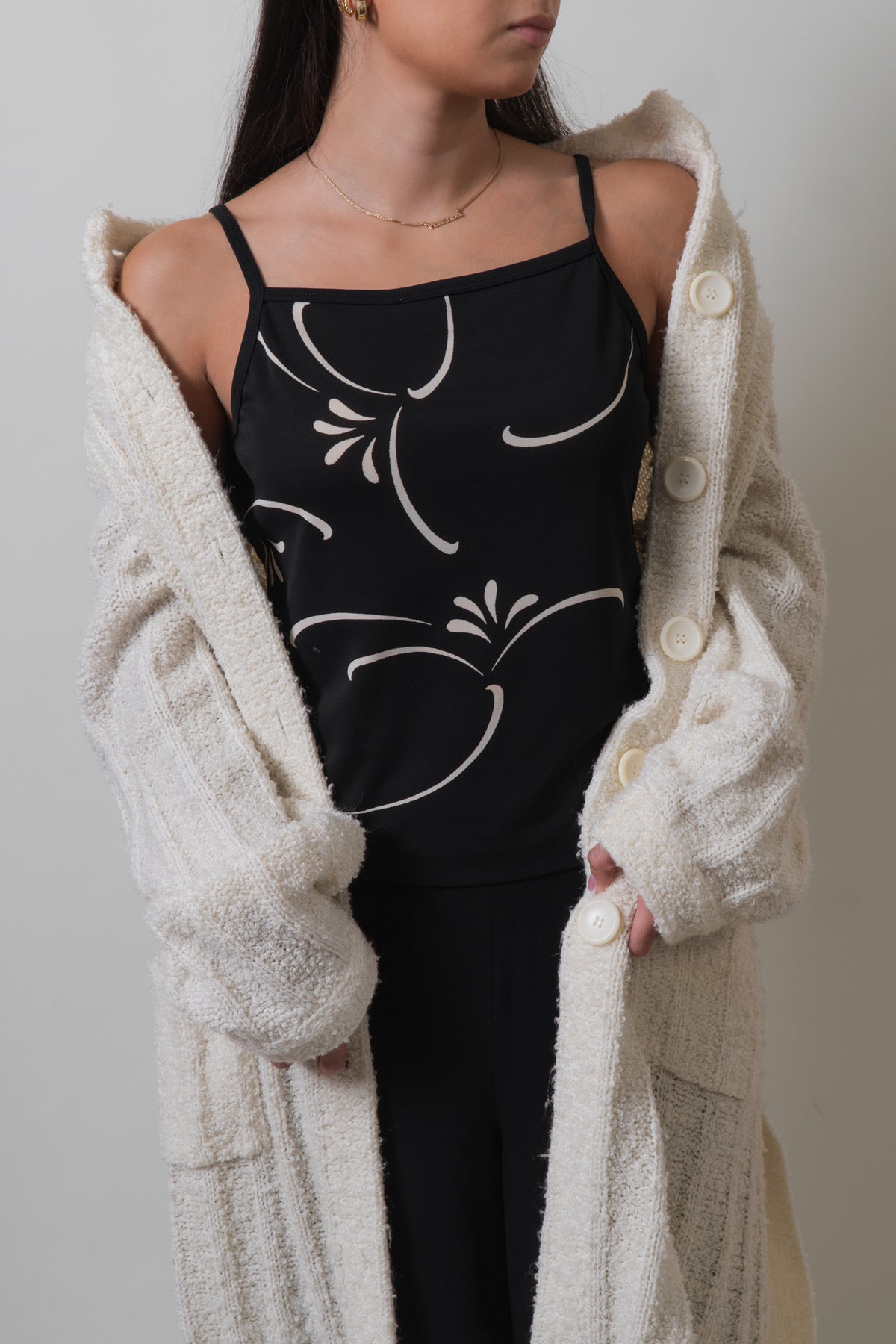 Vintage Black Abstract Floral Tank Top