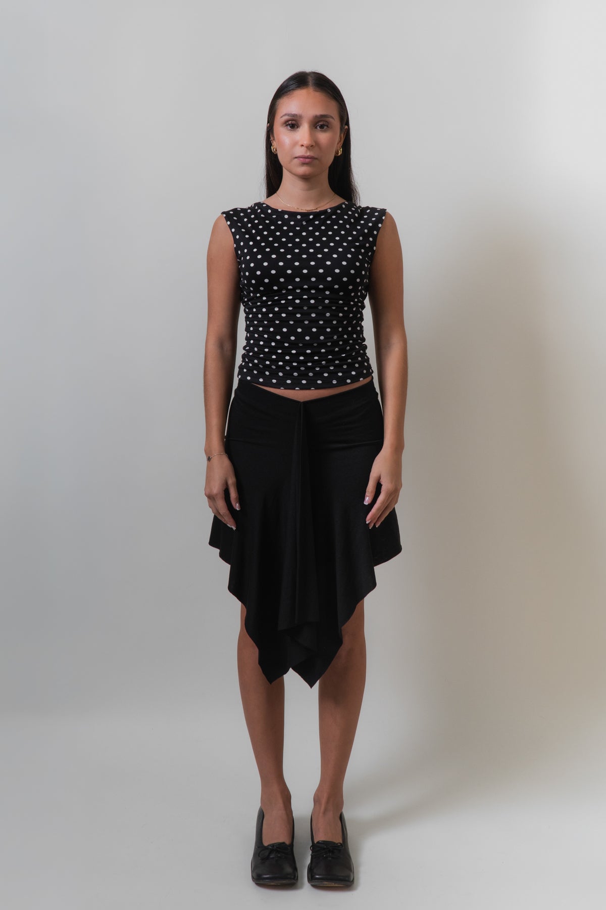 Y2K Black & White Polka Dot Open Back Top