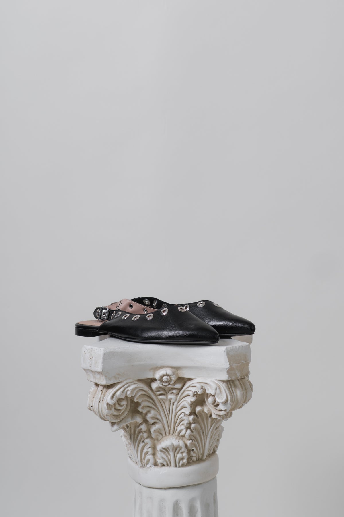 Vintage Italian Leather Black Grommet Flats