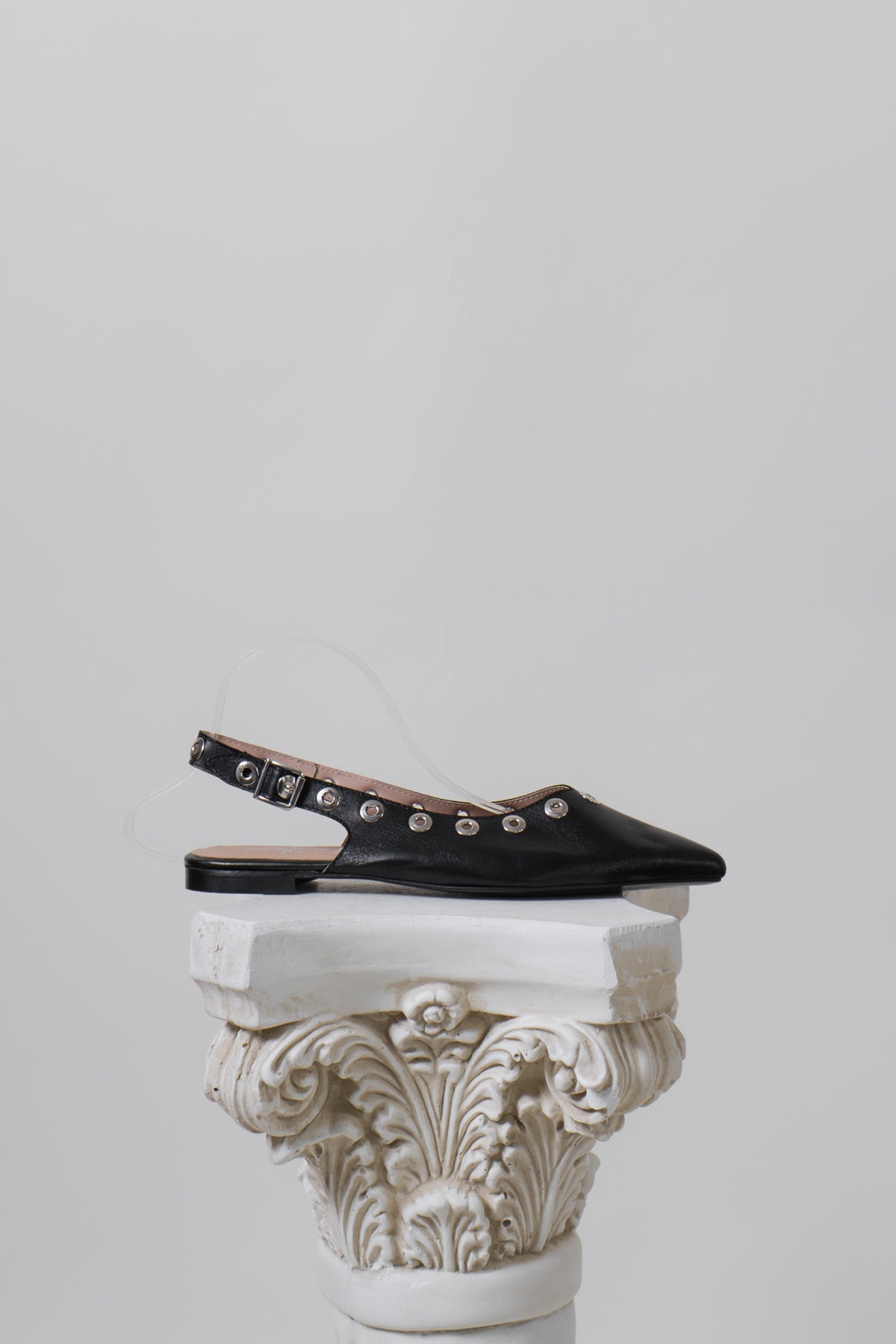 Vintage Italian Leather Black Grommet Flats
