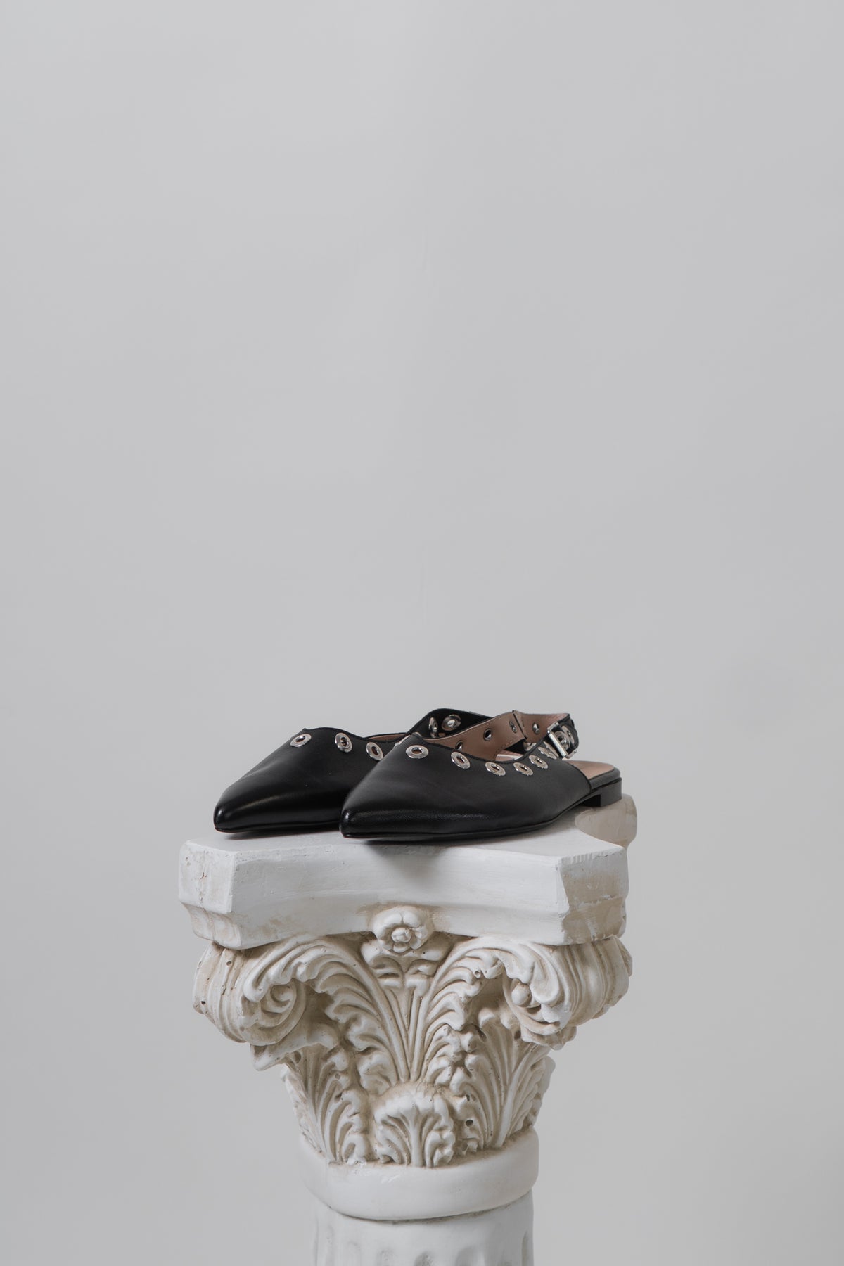 Vintage Italian Leather Black Grommet Flats