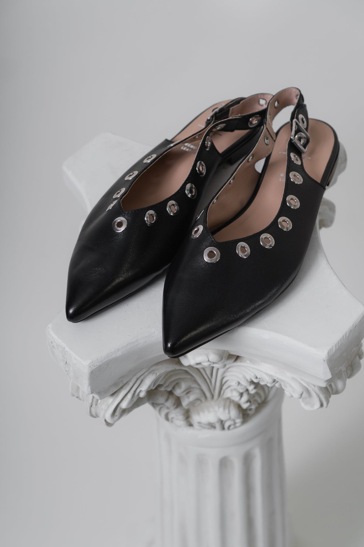 Vintage Italian Leather Black Grommet Flats