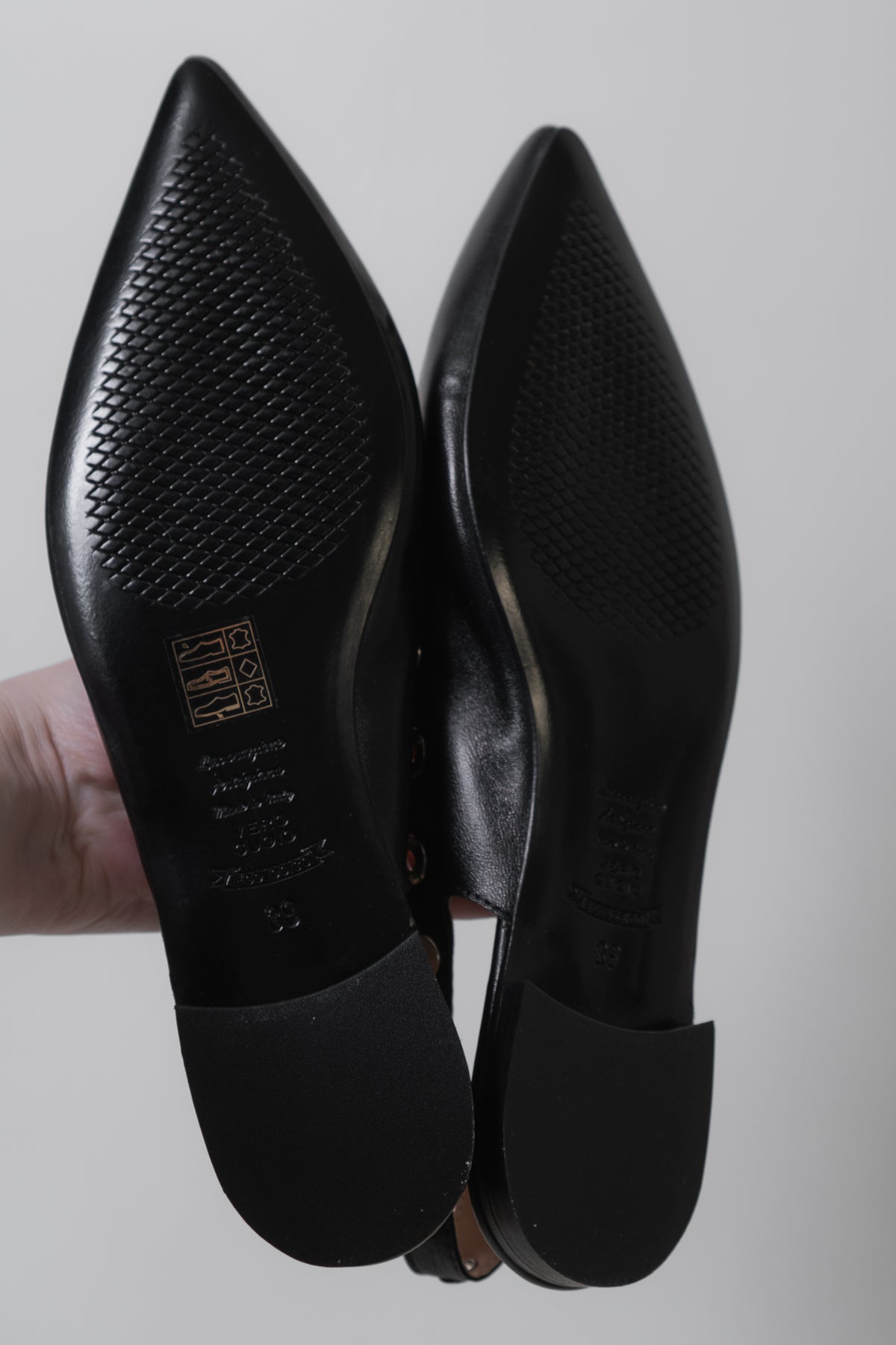 Vintage Italian Leather Black Grommet Flats