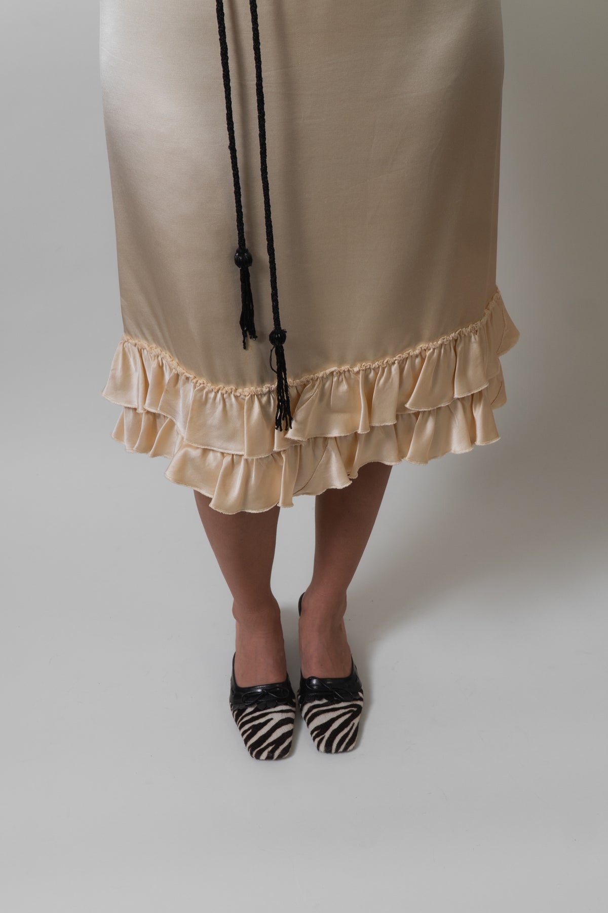 Vintage Black Beaded Tassel Belt