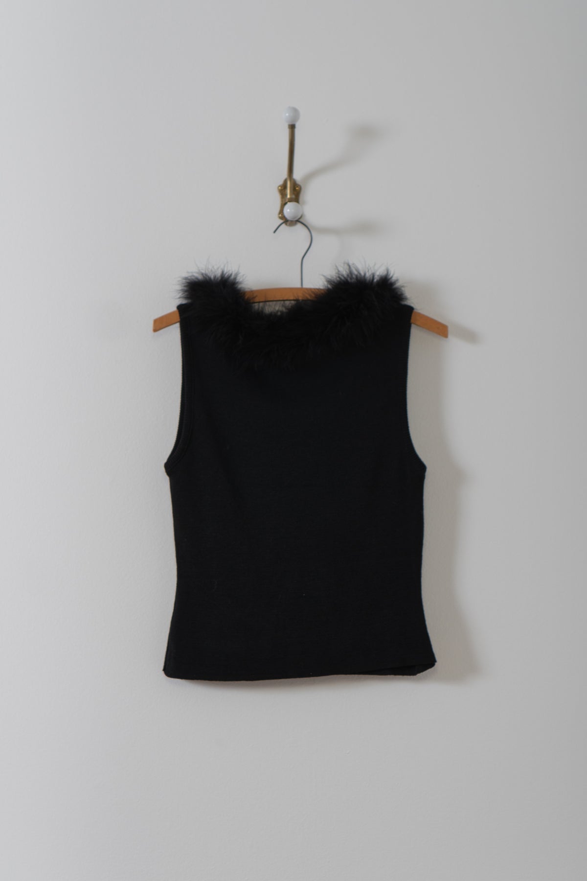 Vintage Black Feather Knit Sleeveless Top