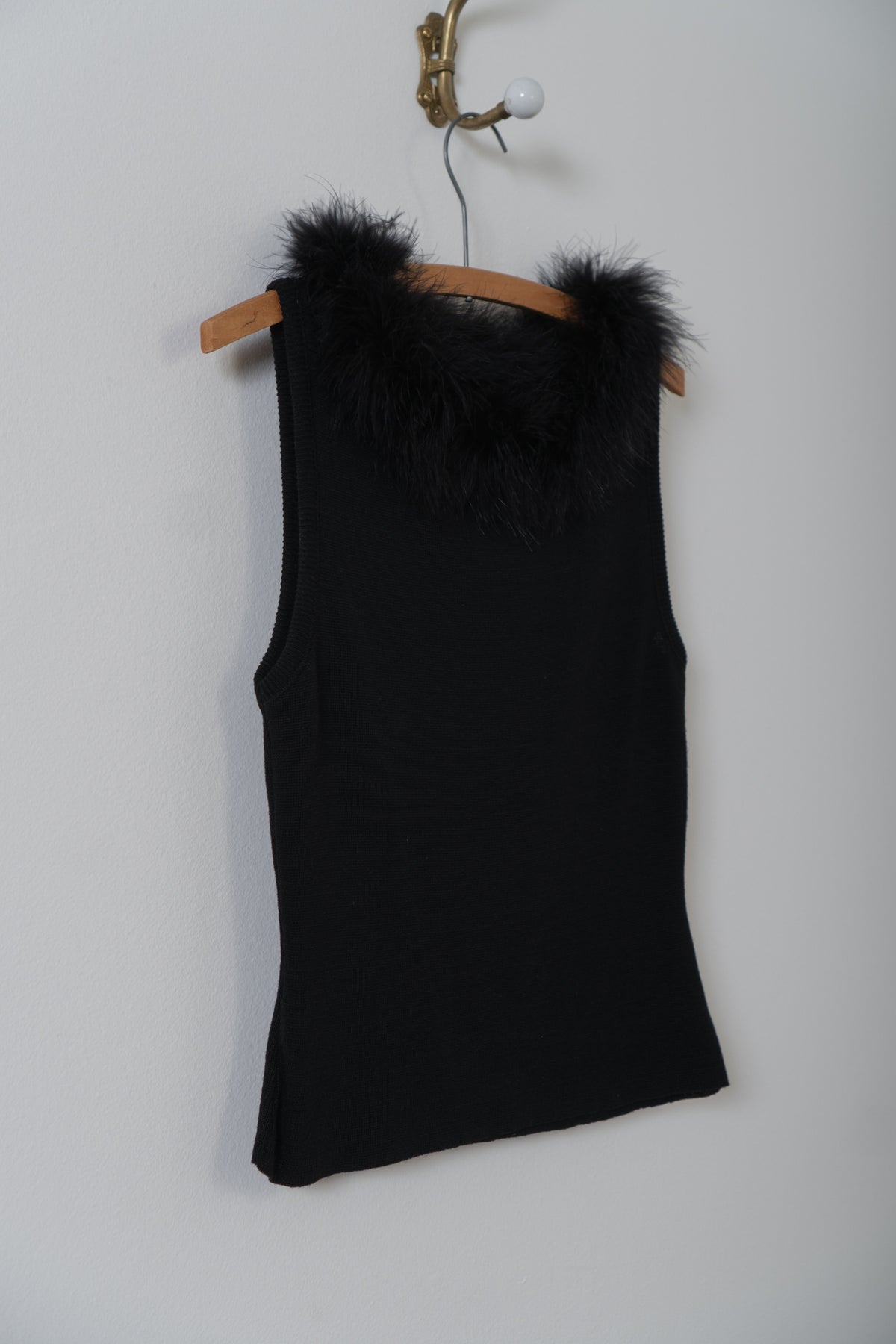 Vintage Black Feather Knit Sleeveless Top
