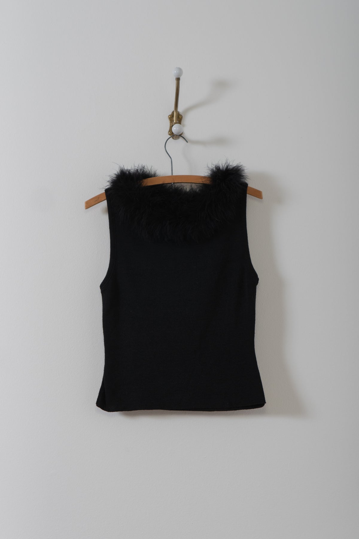 Vintage Black Feather Knit Sleeveless Top