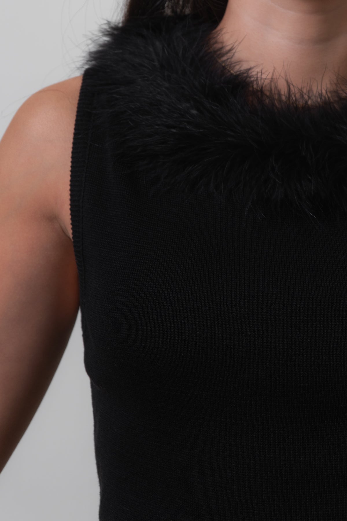 Vintage Black Feather Knit Sleeveless Top