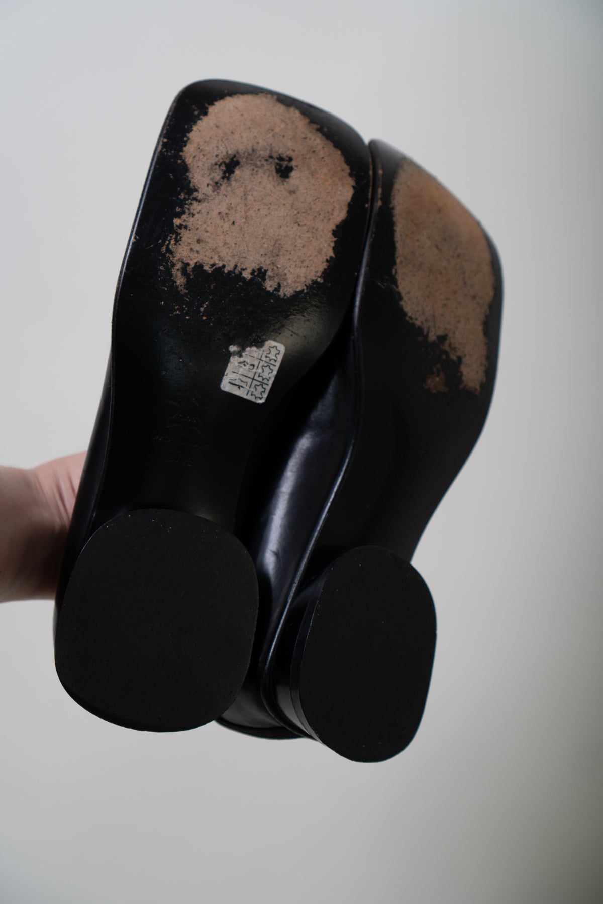 Vintage Black Italian Leather Square Loafers