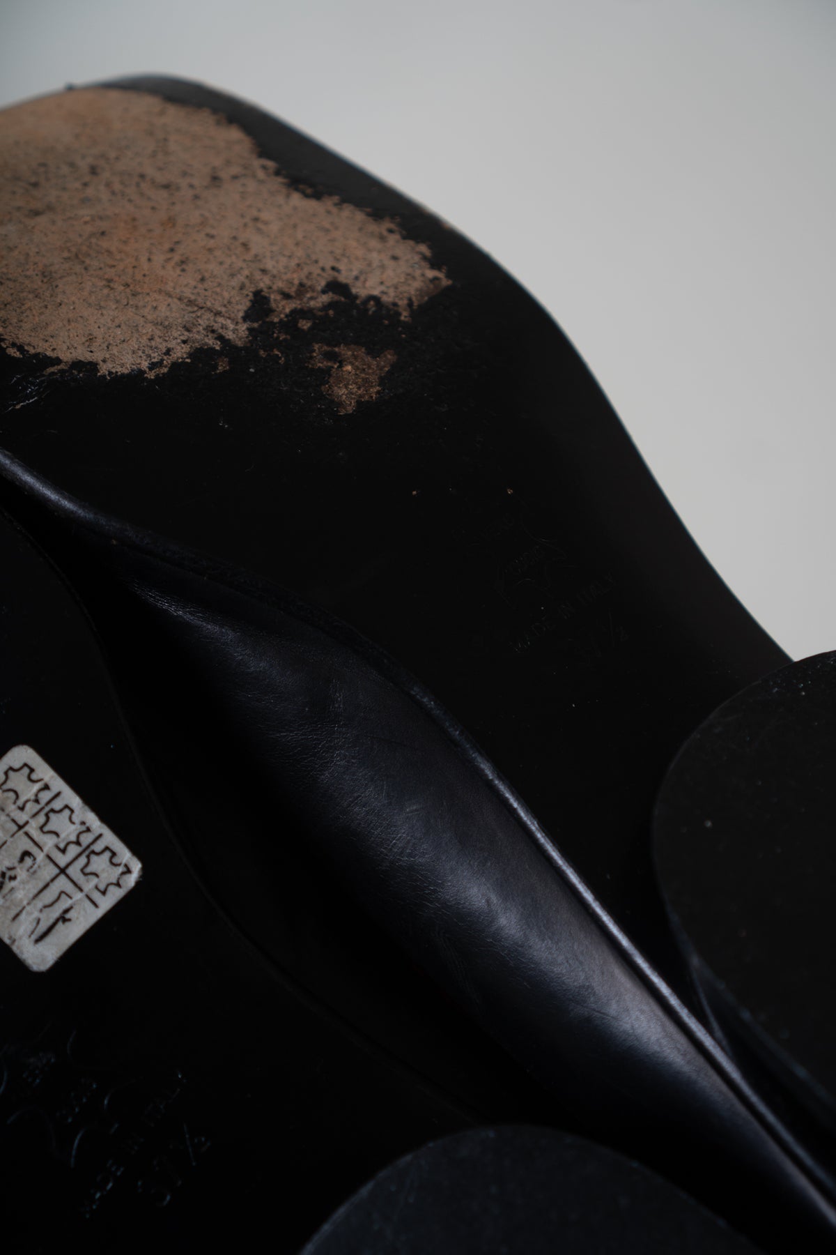 Vintage Black Italian Leather Square Loafers