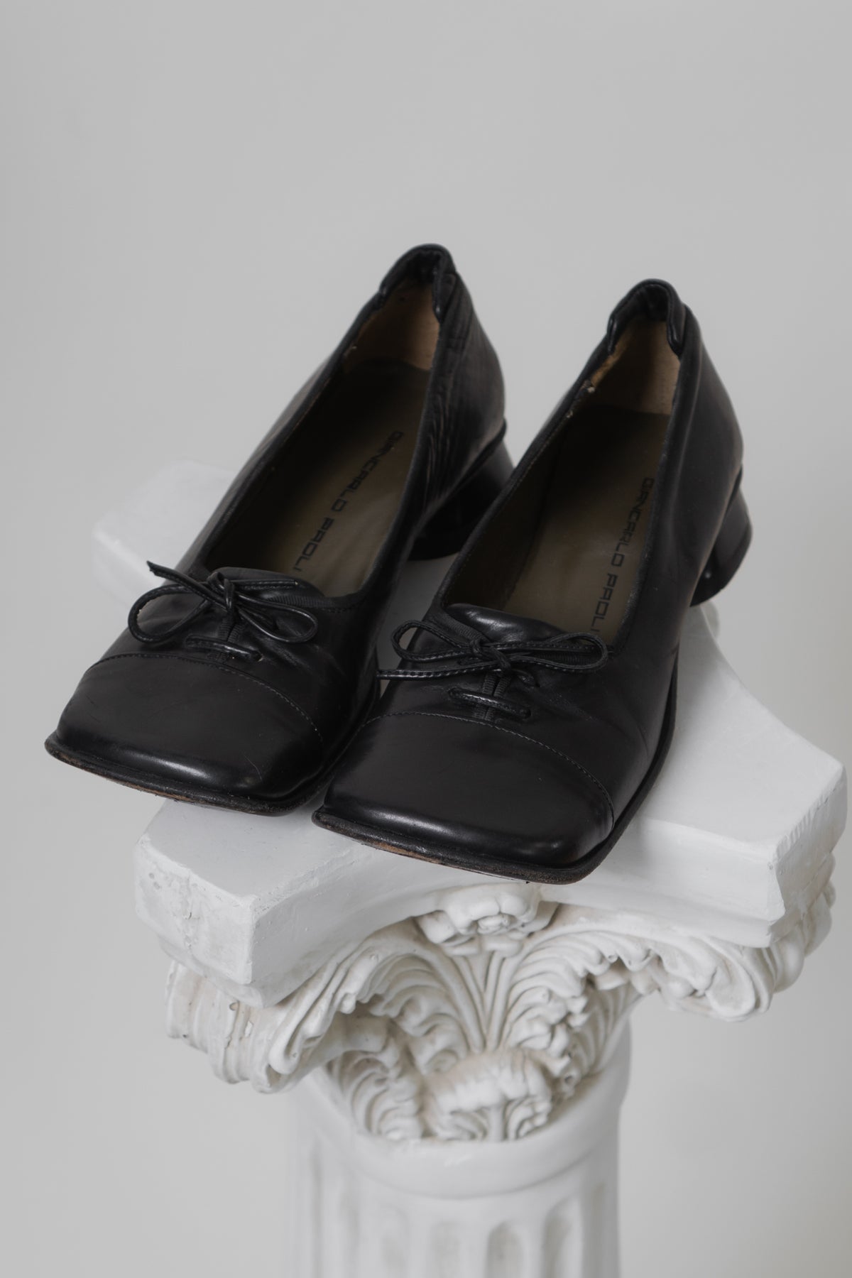 Vintage Black Italian Leather Square Loafers