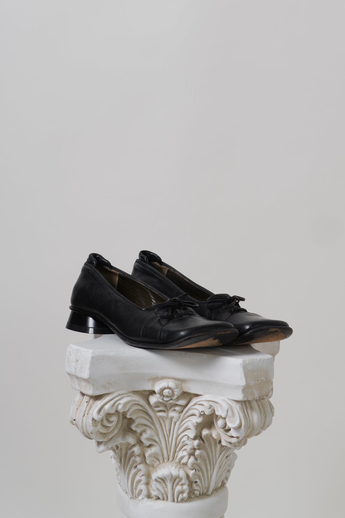 Vintage Black Italian Leather Square Loafers