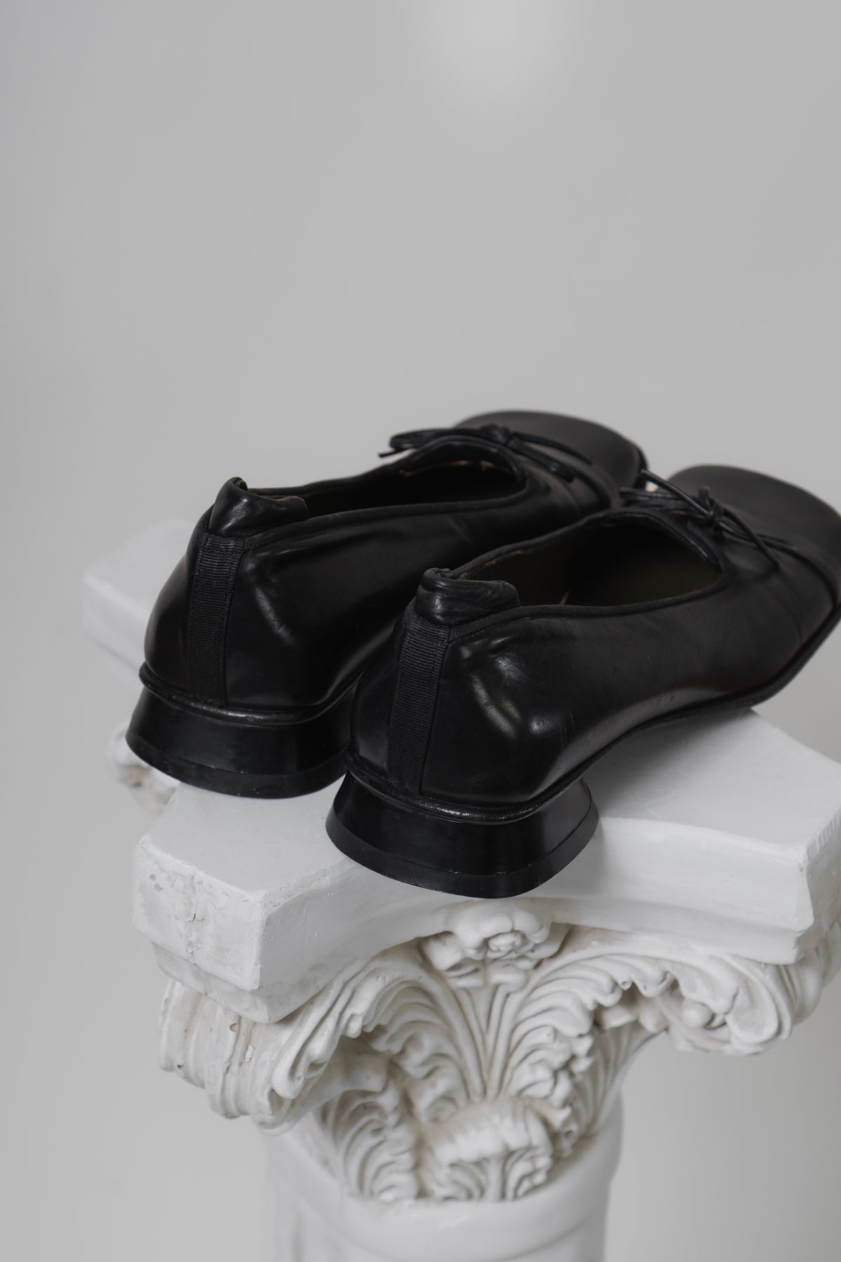 Vintage Black Italian Leather Square Loafers