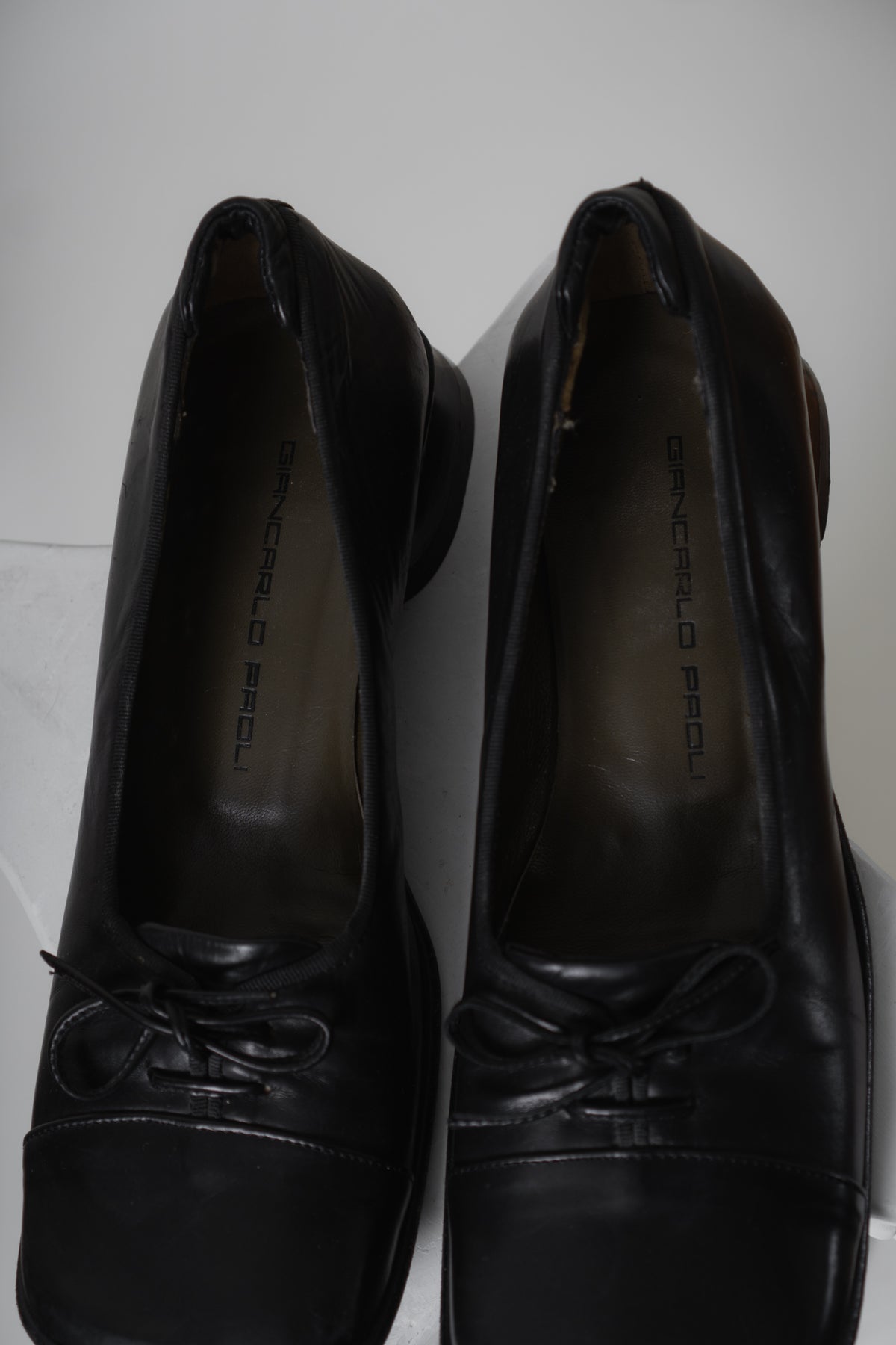 Vintage Black Italian Leather Square Loafers