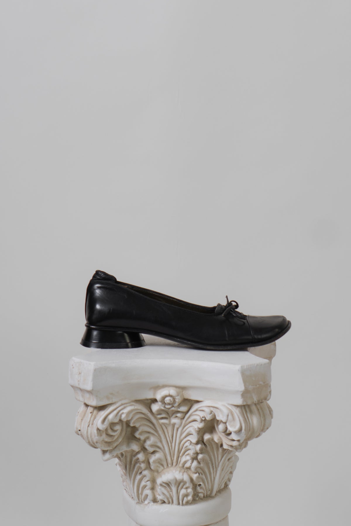 Vintage Black Italian Leather Square Loafers
