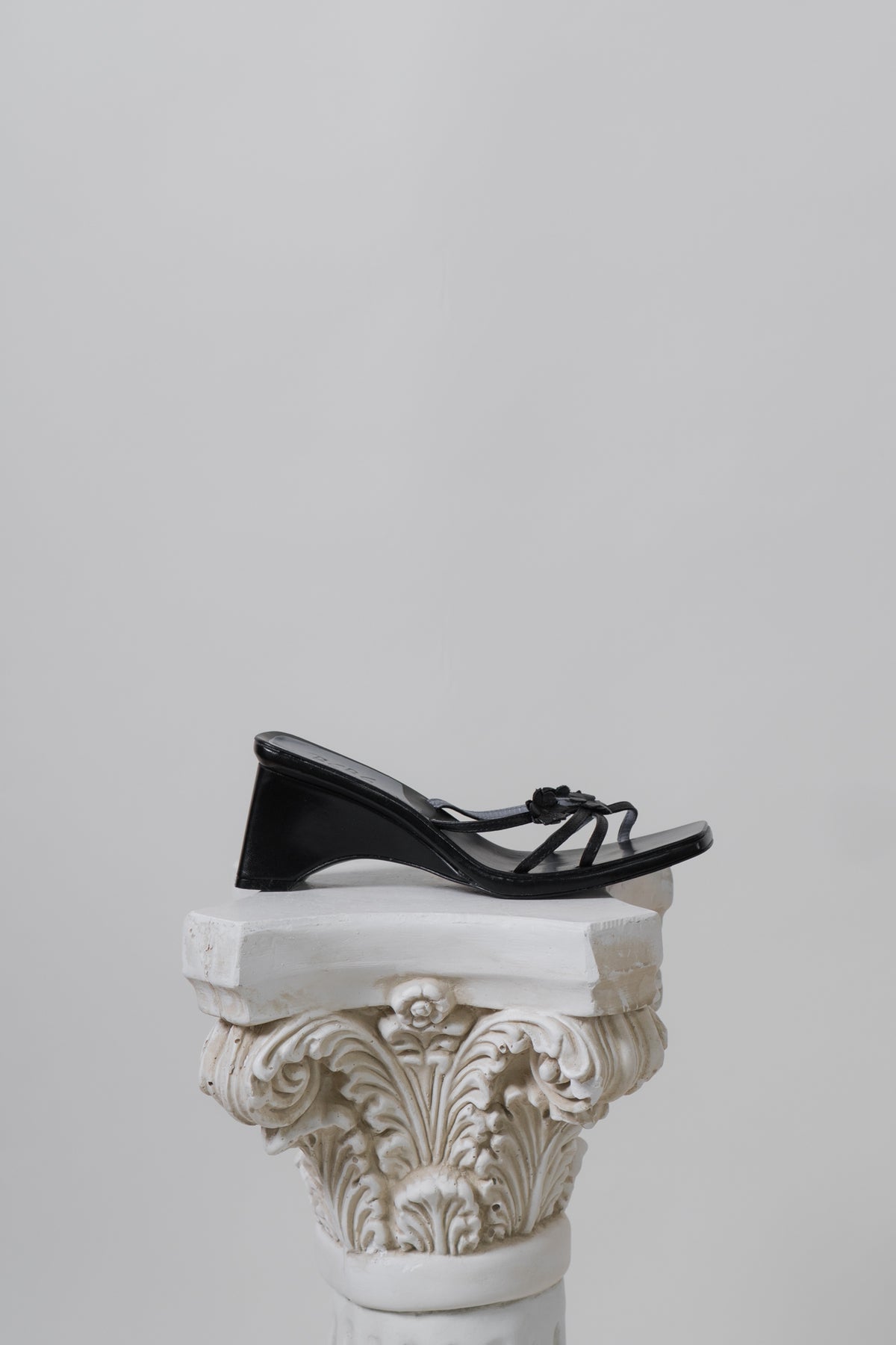 Vintage Black Floral Leather Wedges