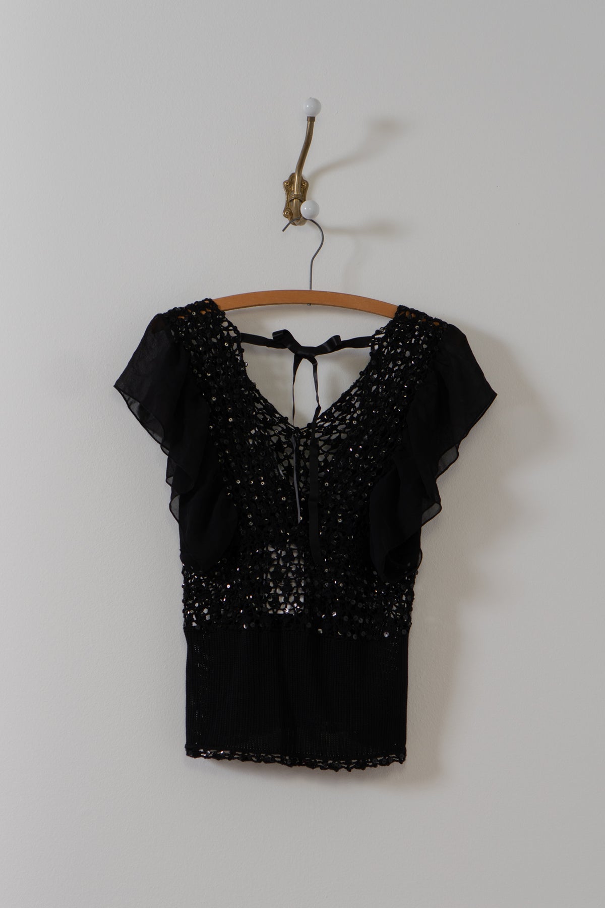Vintage Black Silk Crochet Sheer Top