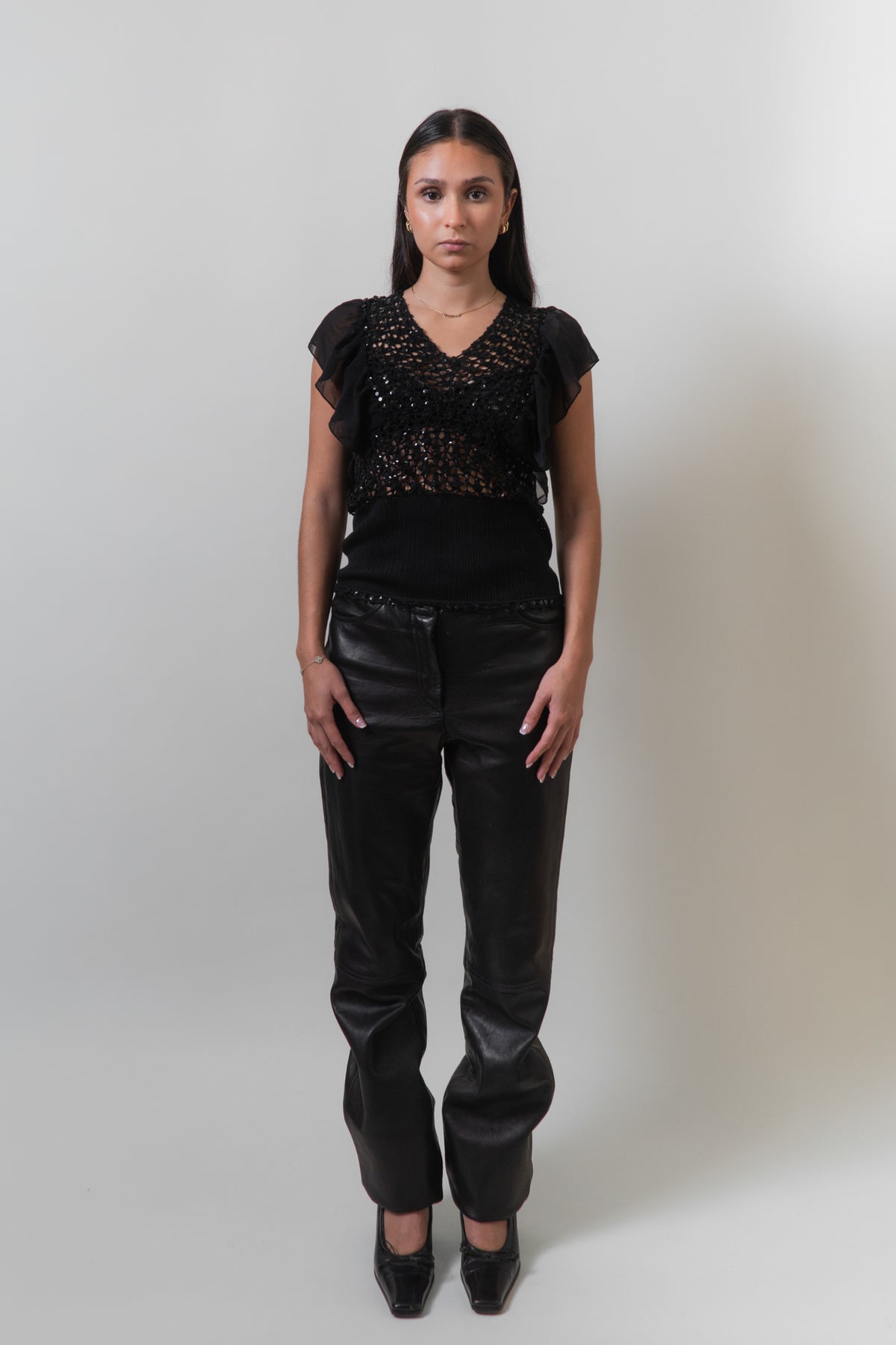 Vintage Black Silk Crochet Sheer Top