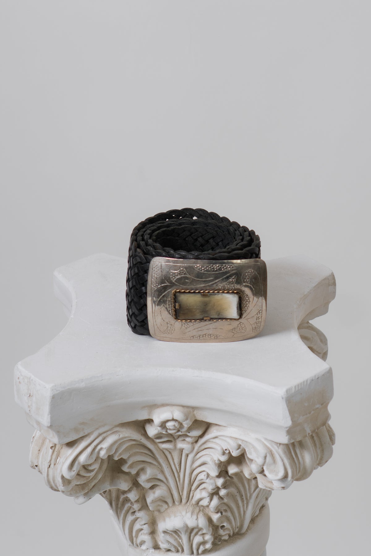 Vintage Silver Horn Black Braided Western Belt