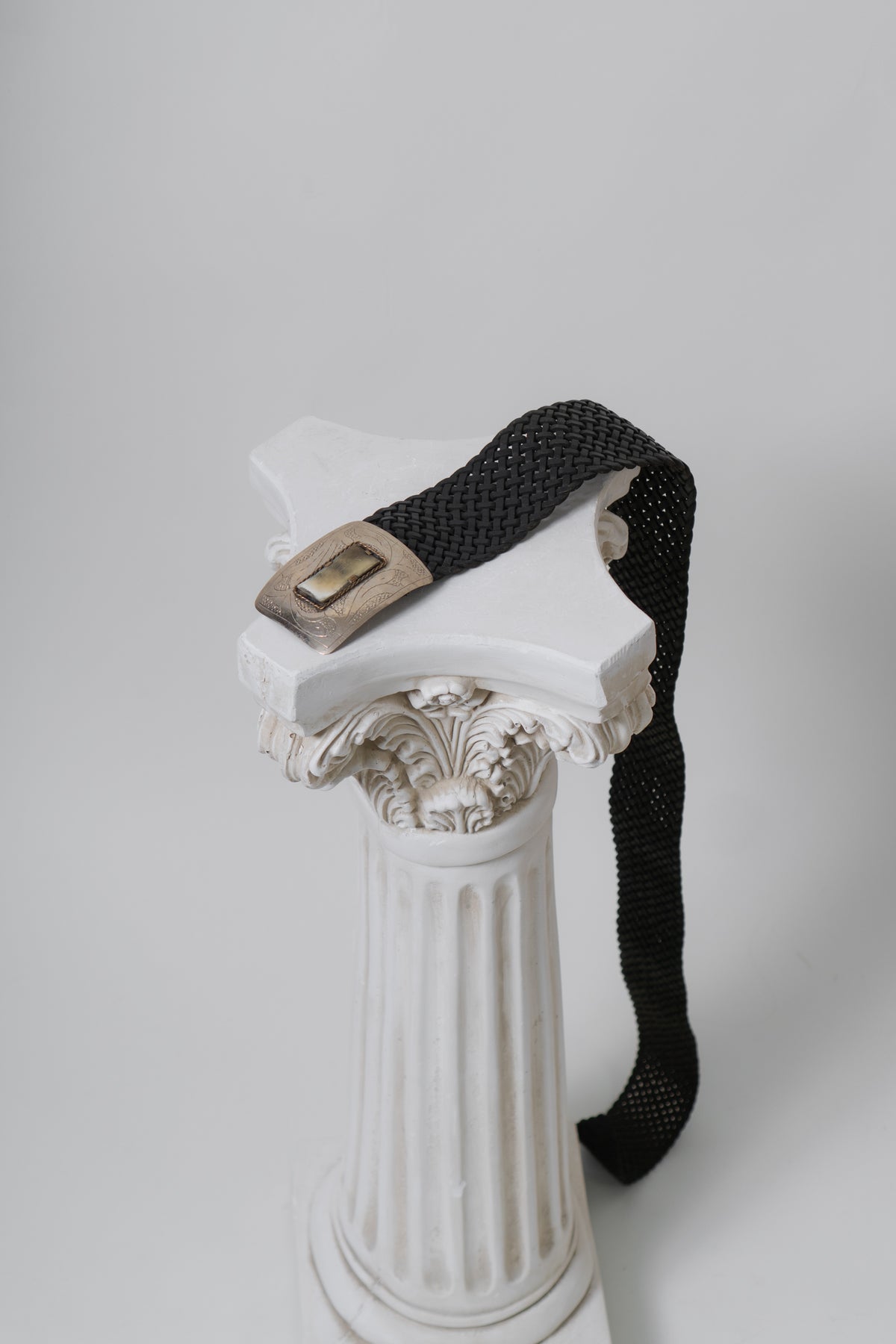Vintage Silver Horn Black Braided Western Belt
