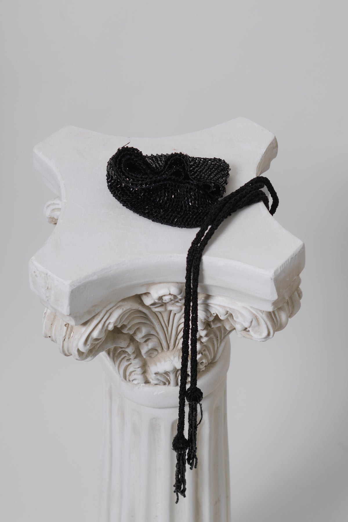 Vintage Black Beaded Tassel Belt