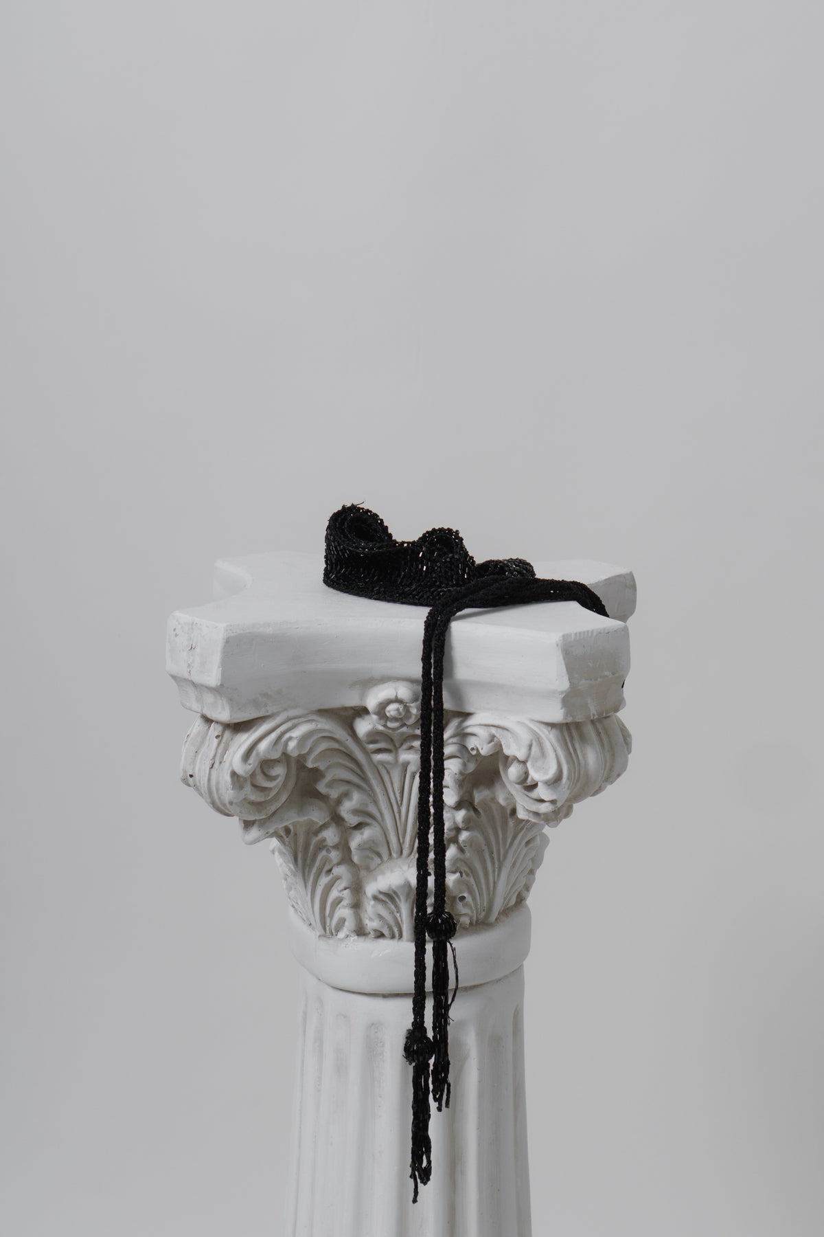 Vintage Black Beaded Tassel Belt