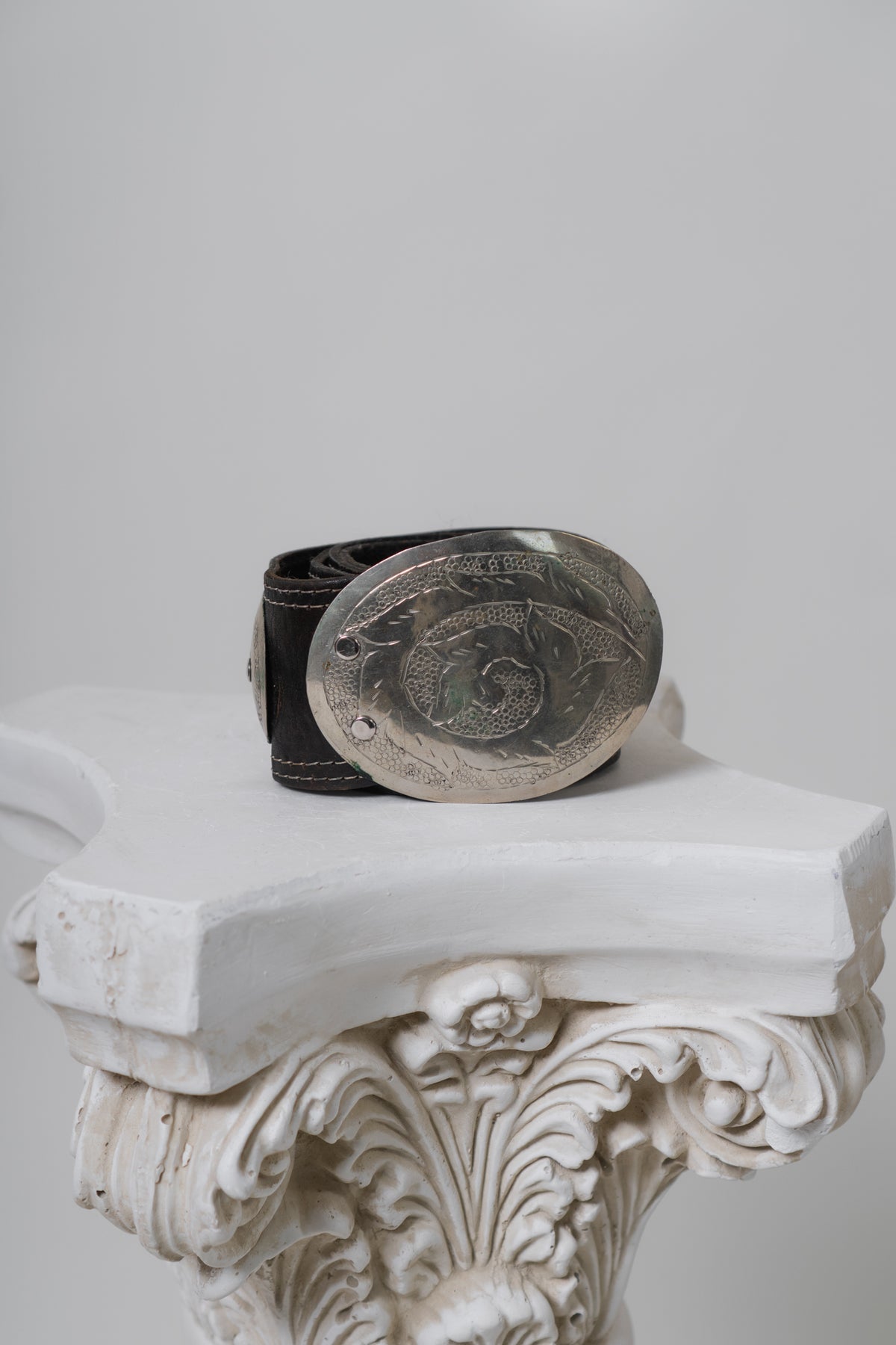 Vintage MOROCCAN Black Leather & Silver Belt