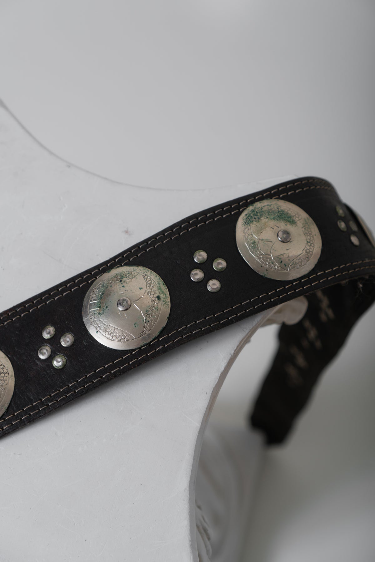 Vintage MOROCCAN Black Leather & Silver Belt