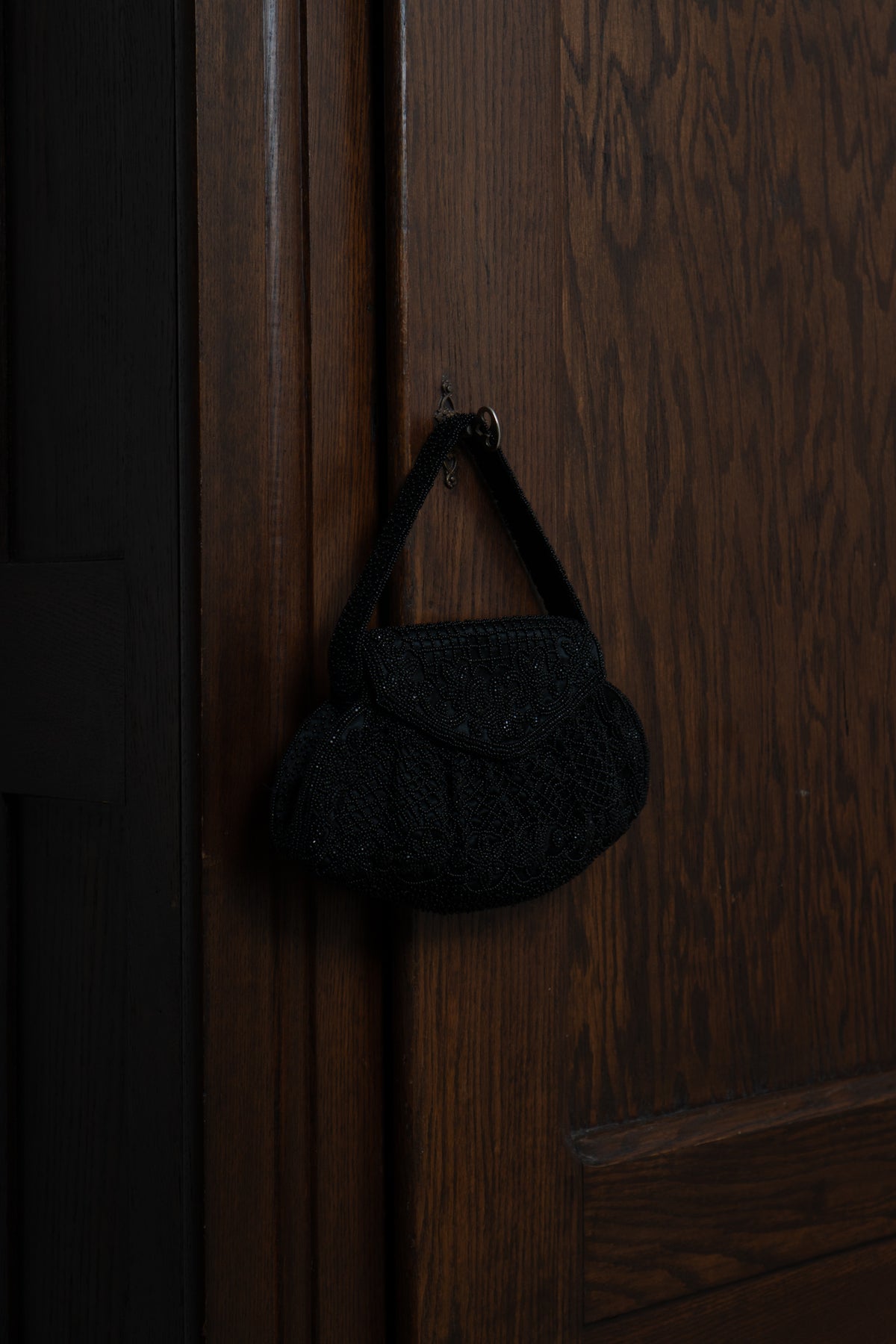 Vintage French Black Beaded Evening Bag