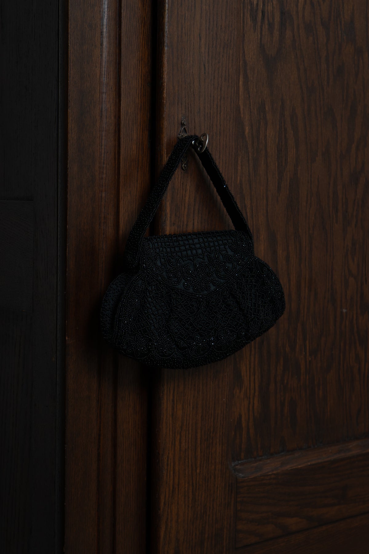 Vintage French Black Beaded Evening Bag
