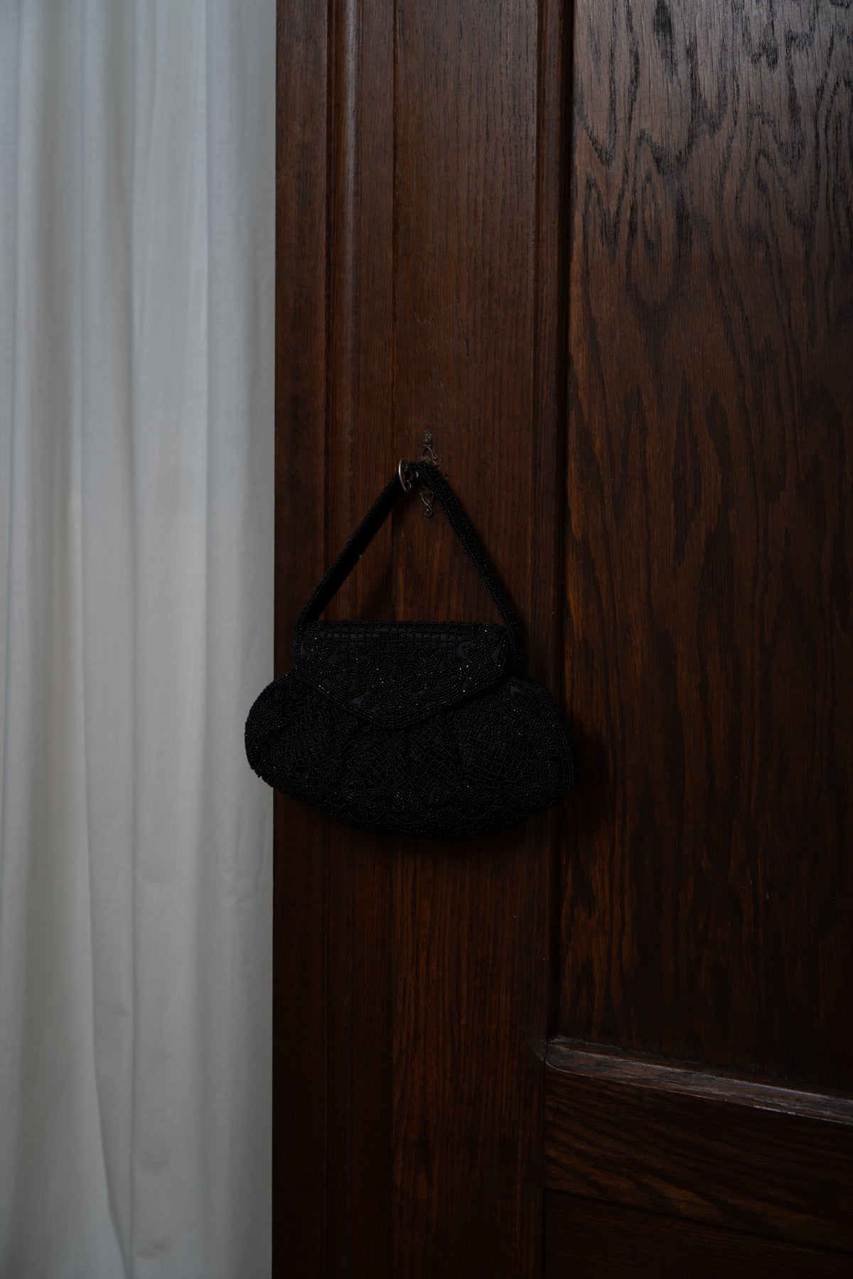 Vintage French Black Beaded Evening Bag